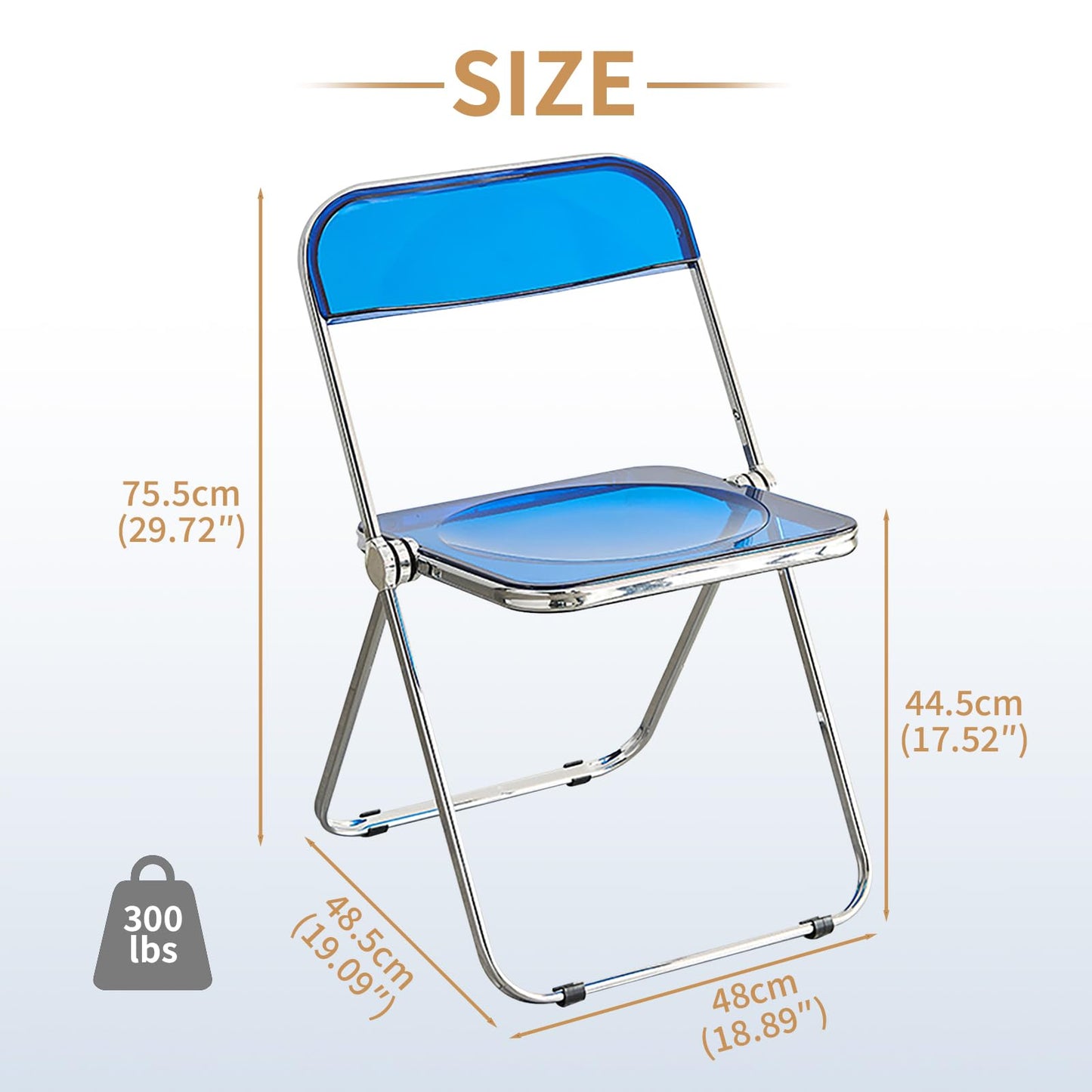 KAIHAOWIN Luxury Modern Transparent Folding Chair Acrylic Stacking Chairs with Crystal Seats-PC Plastic for Living Room and Outdoor Use