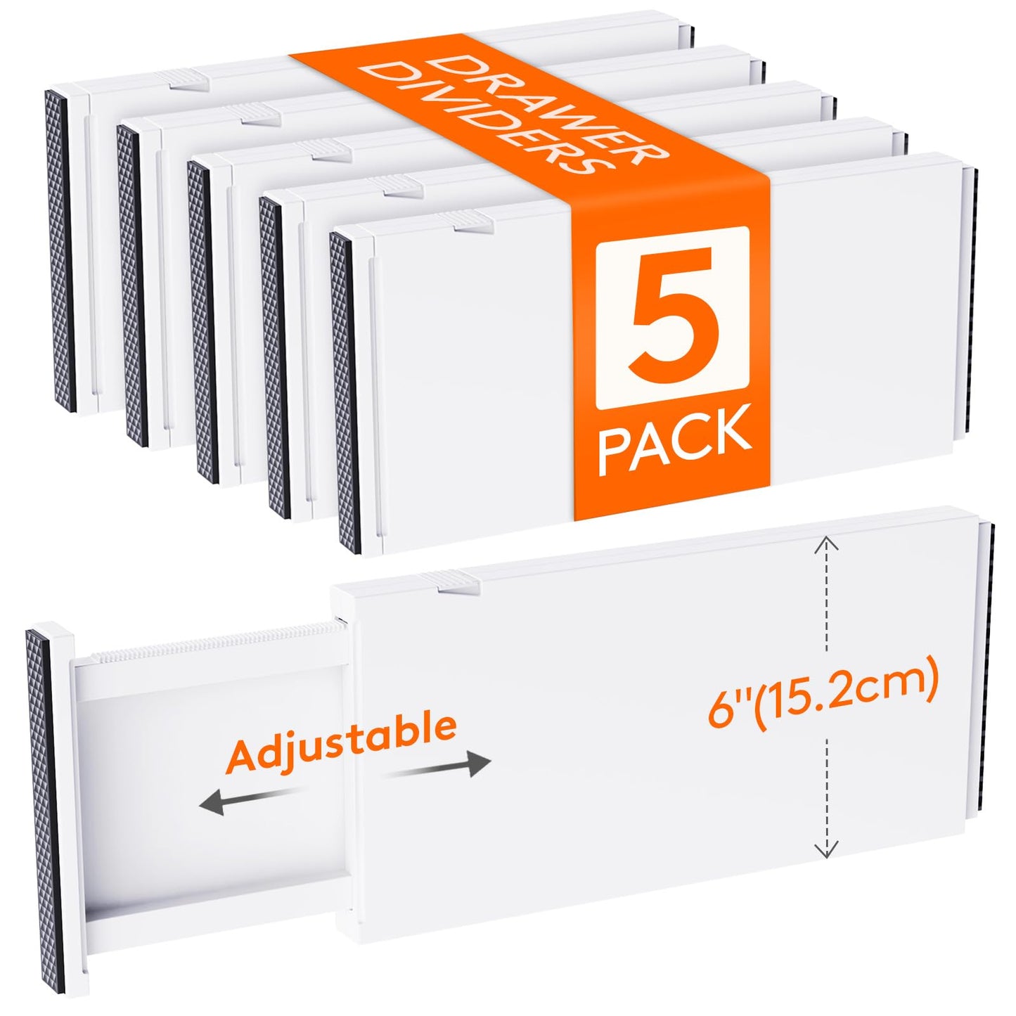Lifewit 5 Pack Drawer Dividers Plastic 6" High, 13.5-22" Adjustable Drawer Organisers for Clothes, Expandable Dresser Separators in