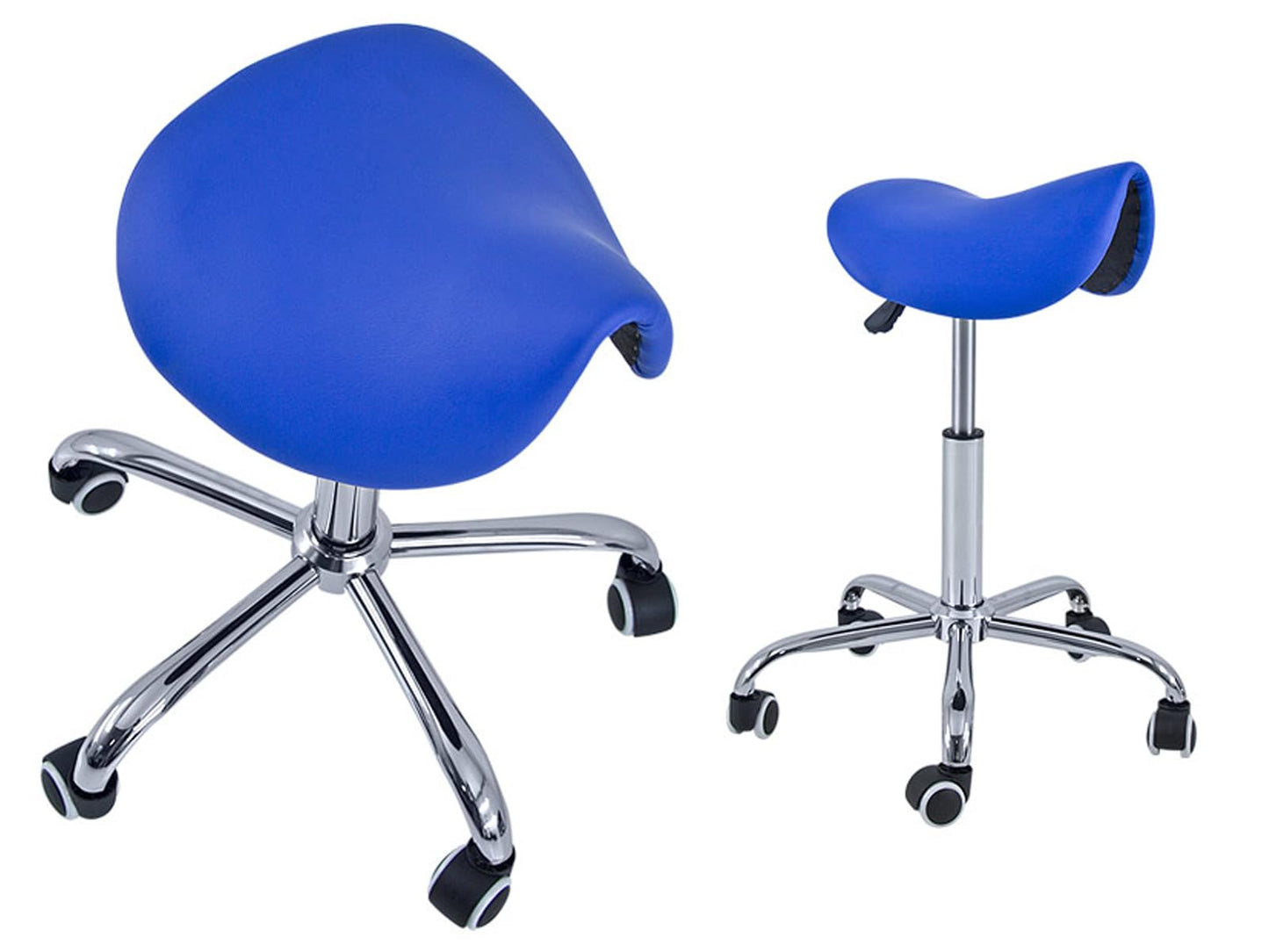 QUIRUMED Stool Pony 5 Wheels Chrome Base Blue