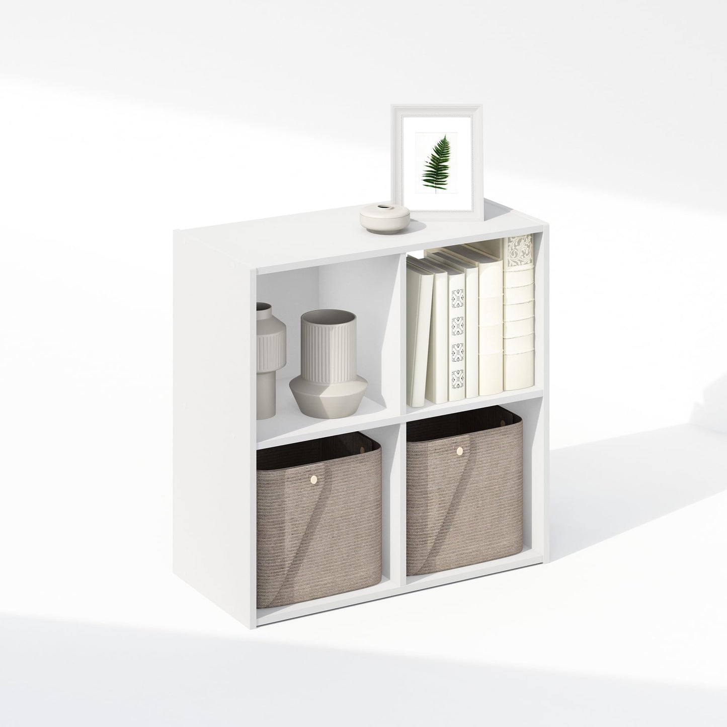 Furinno PELLI Book Shelf, 4-Cube Bookshelf, Cube Storage Organizer Bookcase, 11.7 x 23.7 x 23.8, for Living Room, Bedroom, Home Office, White