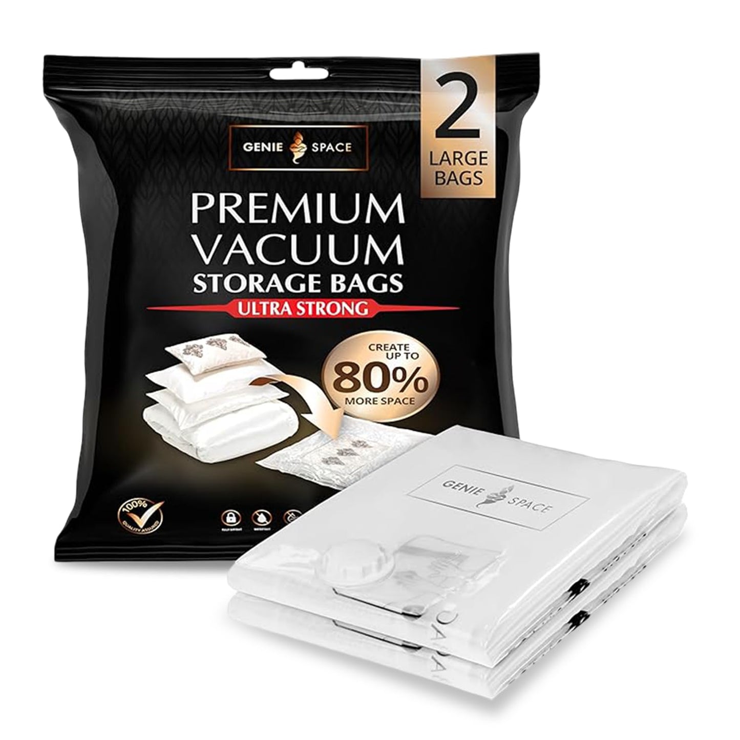 GENIE SPACE Premium Vacuum Storage Bags, Size L 2 Pack, 80x60 cm