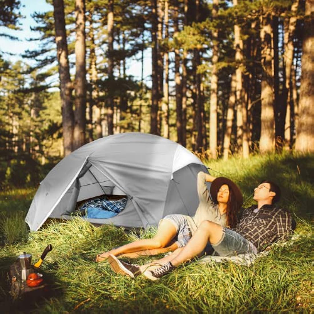 Bessport Tent 2/3 Person Camping Tent 2 Doors Ultralight Waterproof Lightweight and Easy to Build Ventilated 4 Seasons Dome Tent Suitable for Outdoor Hiking and Mountaineering