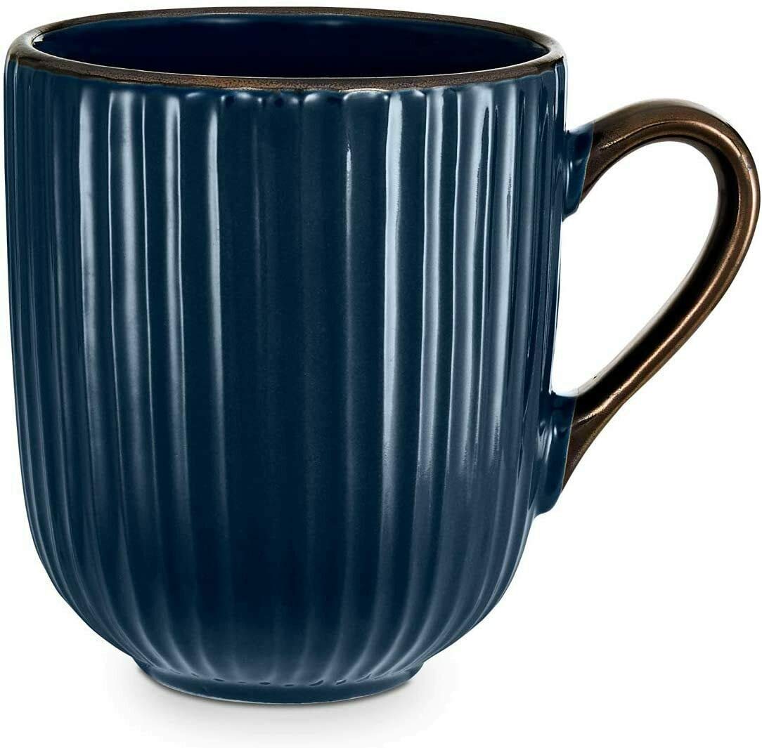 Tower T867002MNB Empire 16 Piece Dinnerware Set, Stoneware, Midnight Blue and Brass