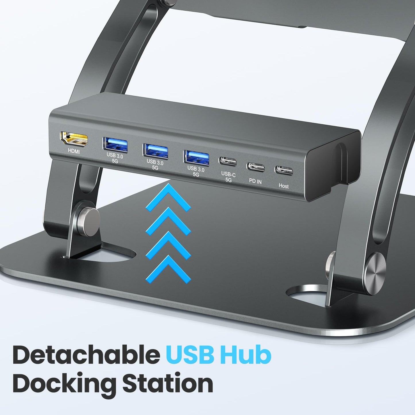tounee Laptop Stand with Detachable USB-C Hub, 100W PD Charging, 4K@60Hz HDMI, 3 USB Ports