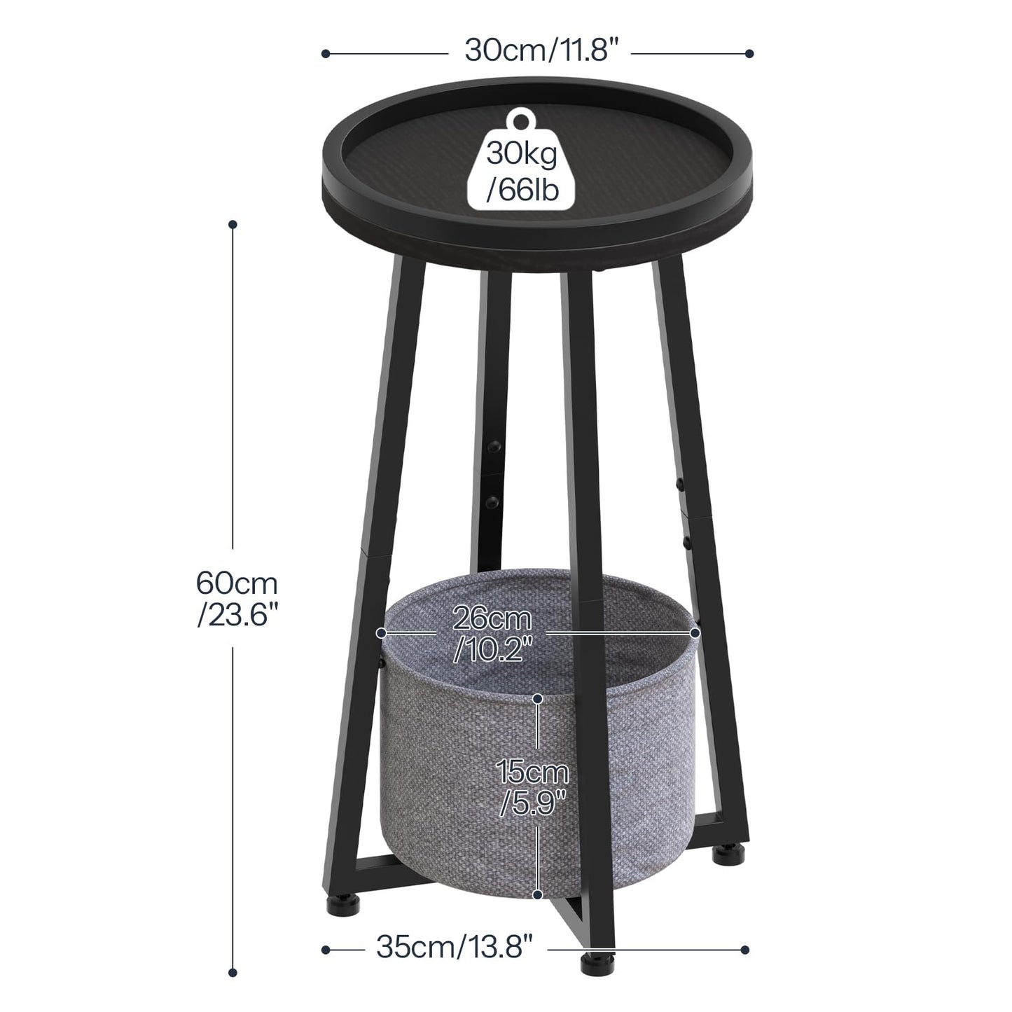 HOOBRO Round Side Table, 2 Tier Sofa Side Table Small Table with Storage Basket, Round Bedside Table, Compact Corner Tables for Small Spaces