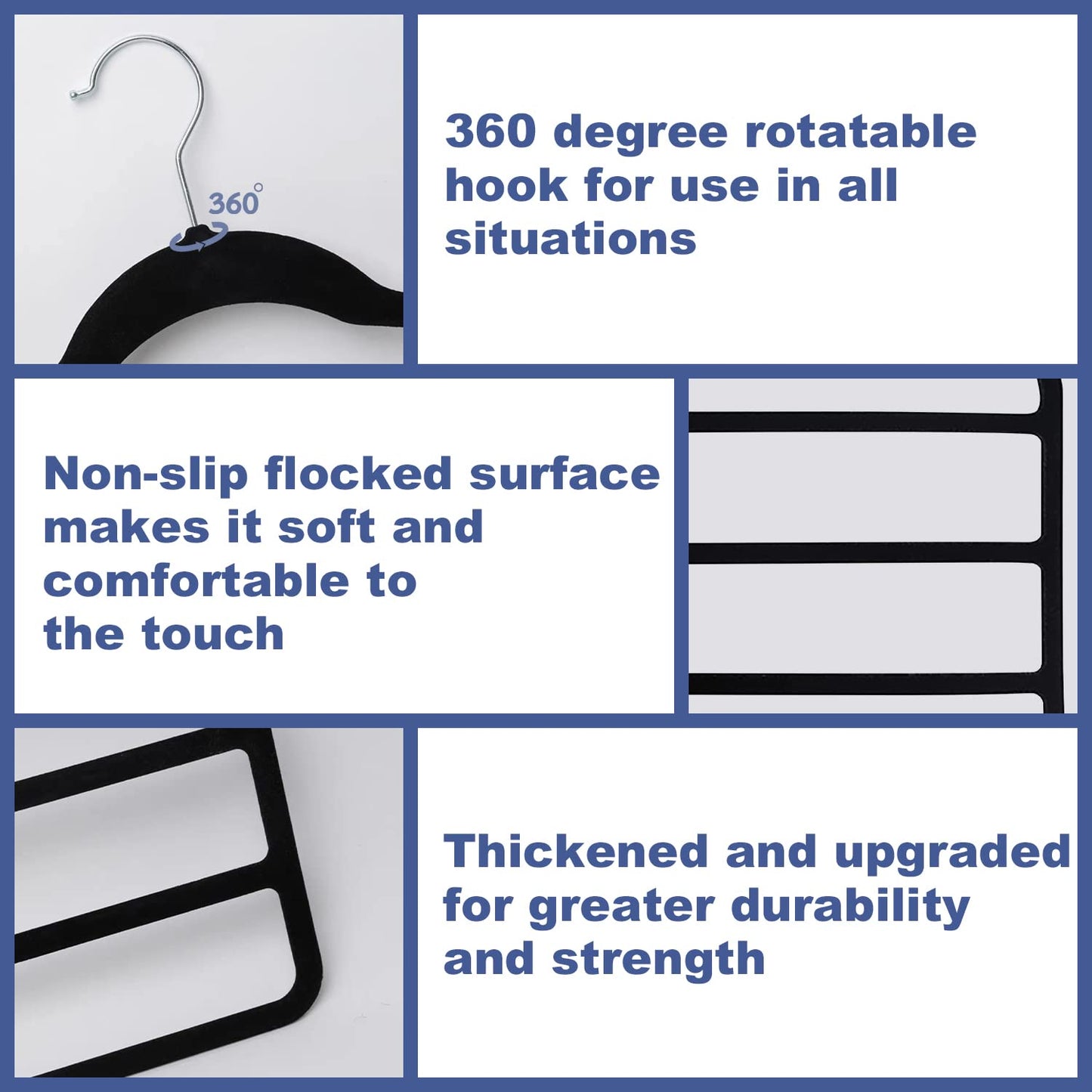 Sightday Trouser Hangers, Space Saving Non-Slip Pants Hanger, 3 Pack Multi Bar Velvet Clothes Hanger for Jeans, Scarf, Towel, Ties, Black