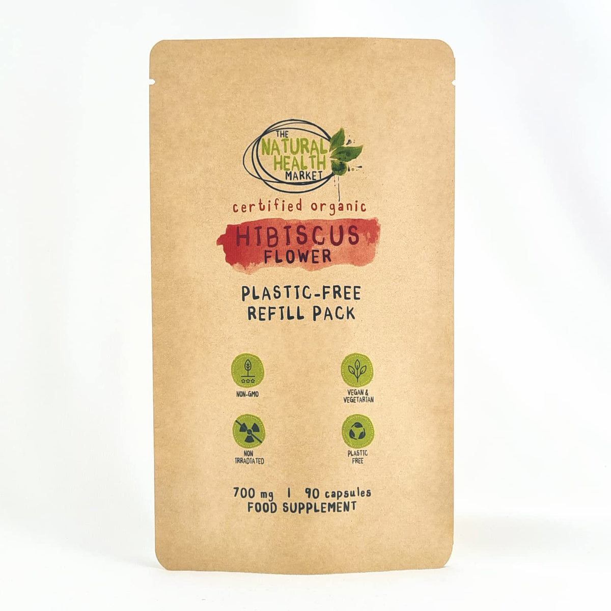 Organic Hibiscus Flower 700mg Capsules by The Natural Health Market ? Soil Association Certified Organic (90 Capsule - Pouch)