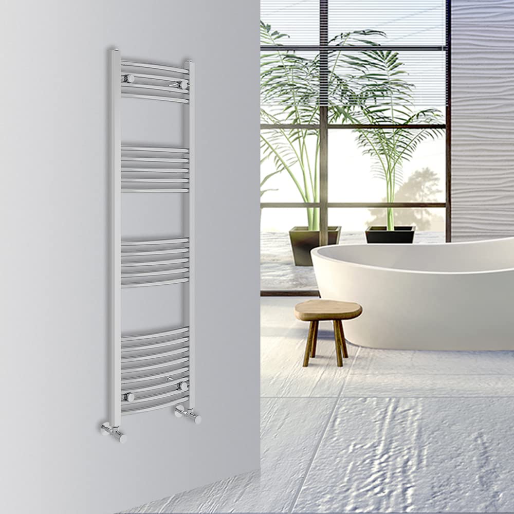 Warmehaus Curved Bathroom Heated Towel Rail Warmer 1400x400mm Chrome