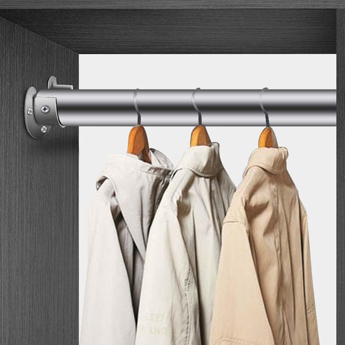 2 Pack Wardrobe Rail Support Brackets and Pole Fittings for Shower Curtain (25mm/0.98 In)