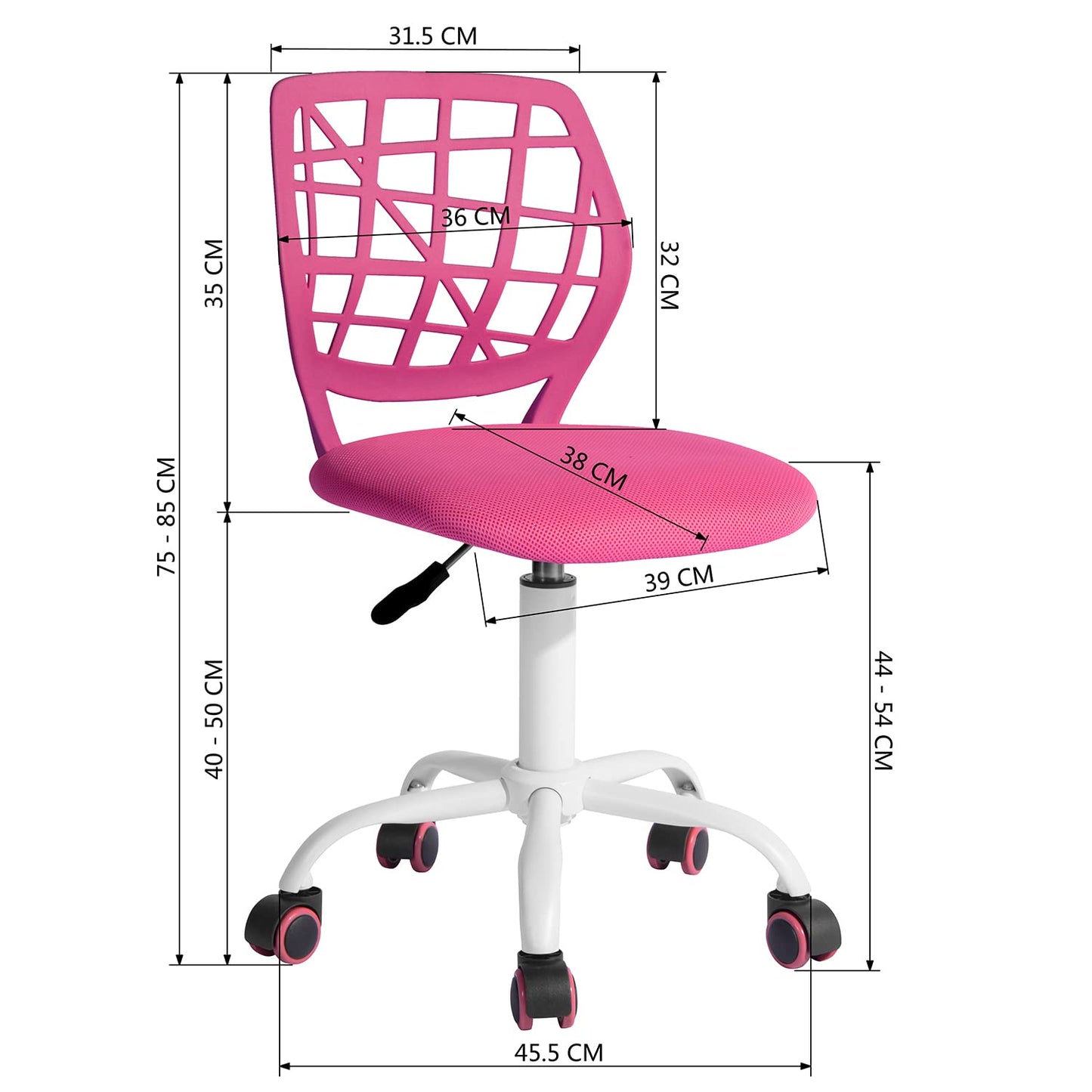 FurnitureR Office Chair Desk Chair Adjustable Height Swivel Fabric Seat Ergonomic Work Chair without Armrest, Pink