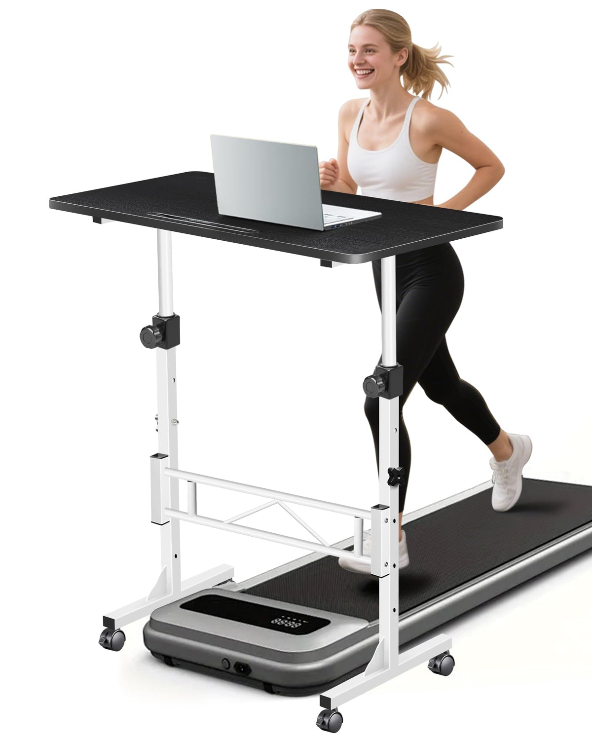RayLove Small Standing Desk Adjustable Height, Mobile Stand Up Desk with Wheels, 32 Inch Portable Laptop Desks, Standing Table for Home Office Desks