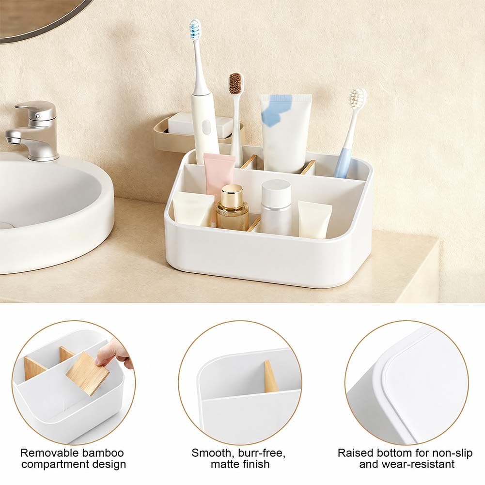 OSDUE Toothbrush Holder for Bathroom,5 Slots Toothbrush Caddy Organiser with Detachable Bamboo Divider