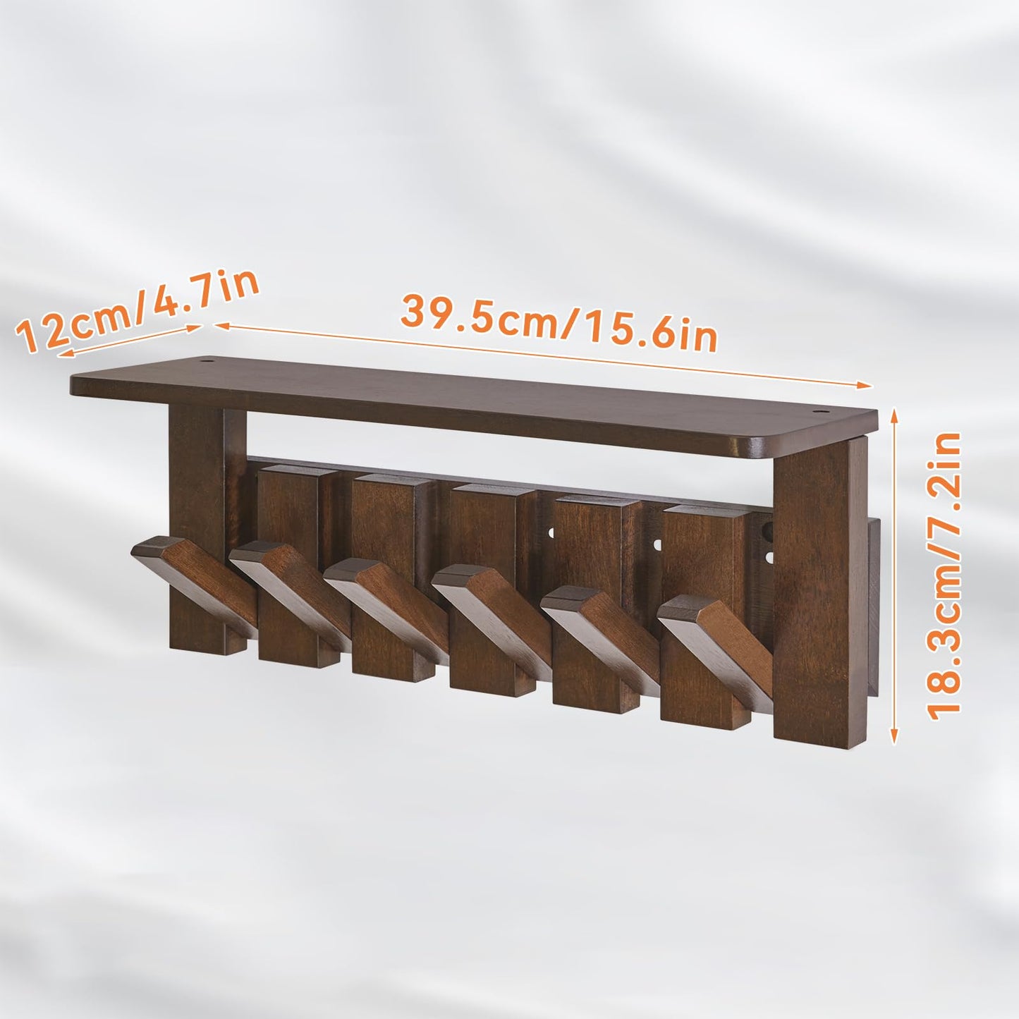 YMYNY Piano Key Coat Hooks Wall Mounted with Shelf, Walnut, HWS008H