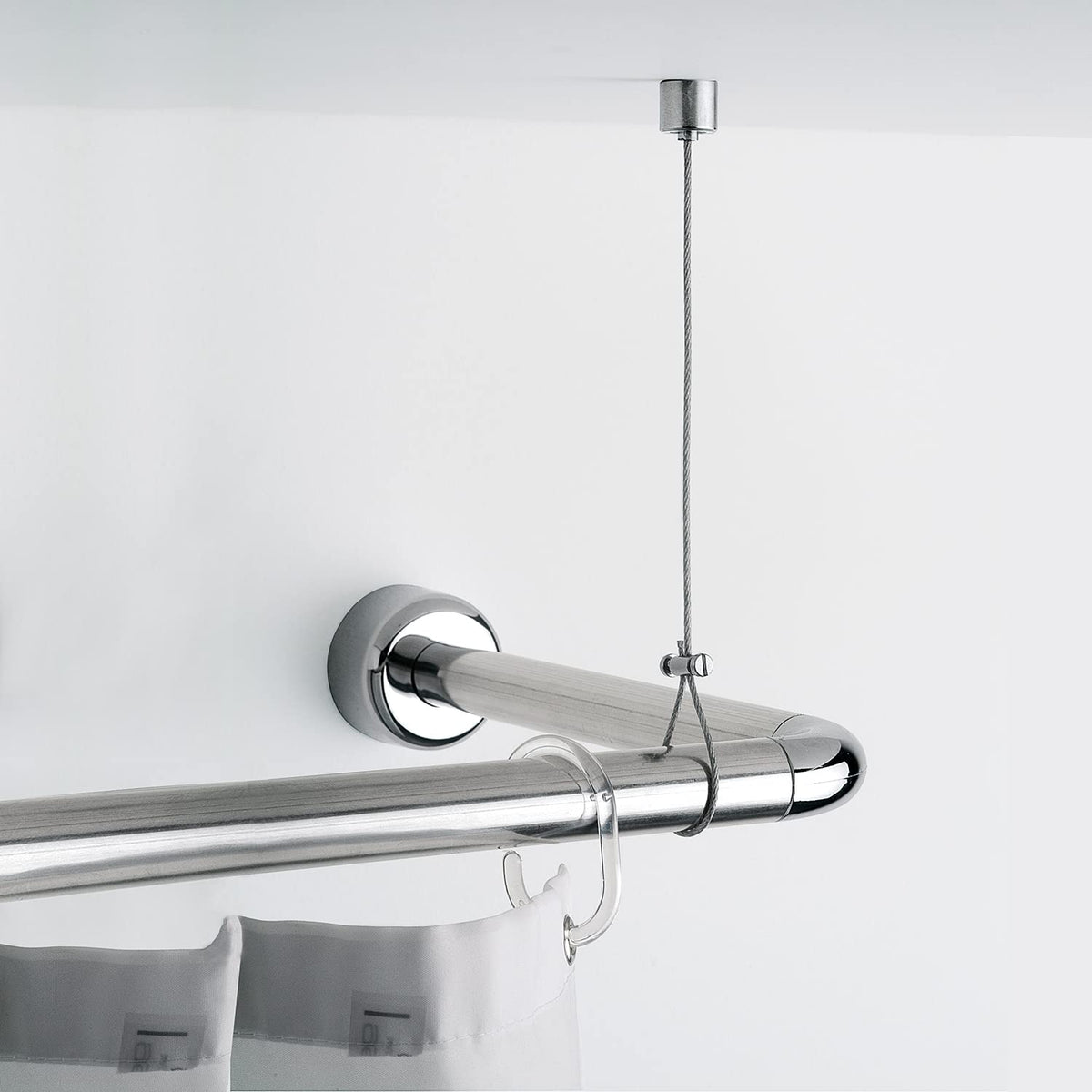 Gedy chrome, shower bracket, Measurements: 0.5X150X2 CM, Height Adjustable Up to 150 cm, Steel Curtain Cable, Ceiling Mount with Finish, R&D Design, 2
