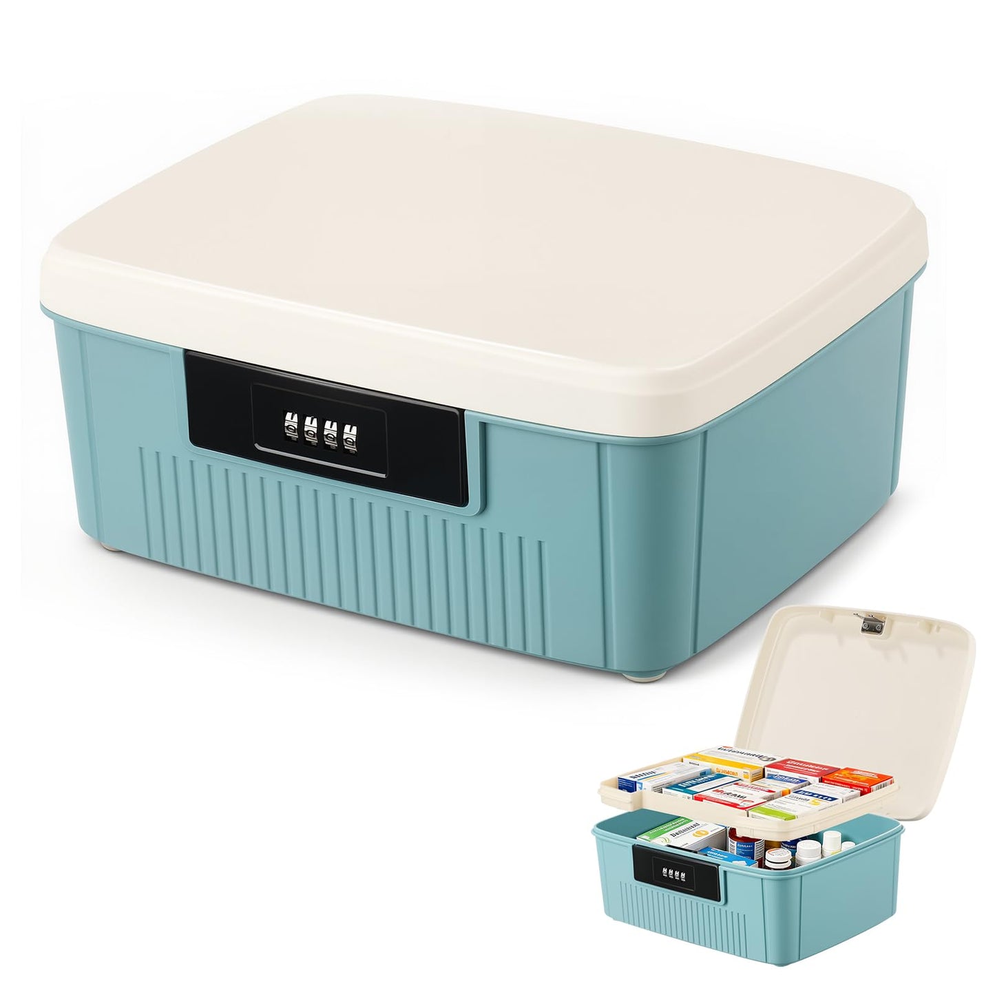 Yekolau Lockable Storage Box with Combination Code - Secure Document and ID Organiser, Waterproof Medication Case