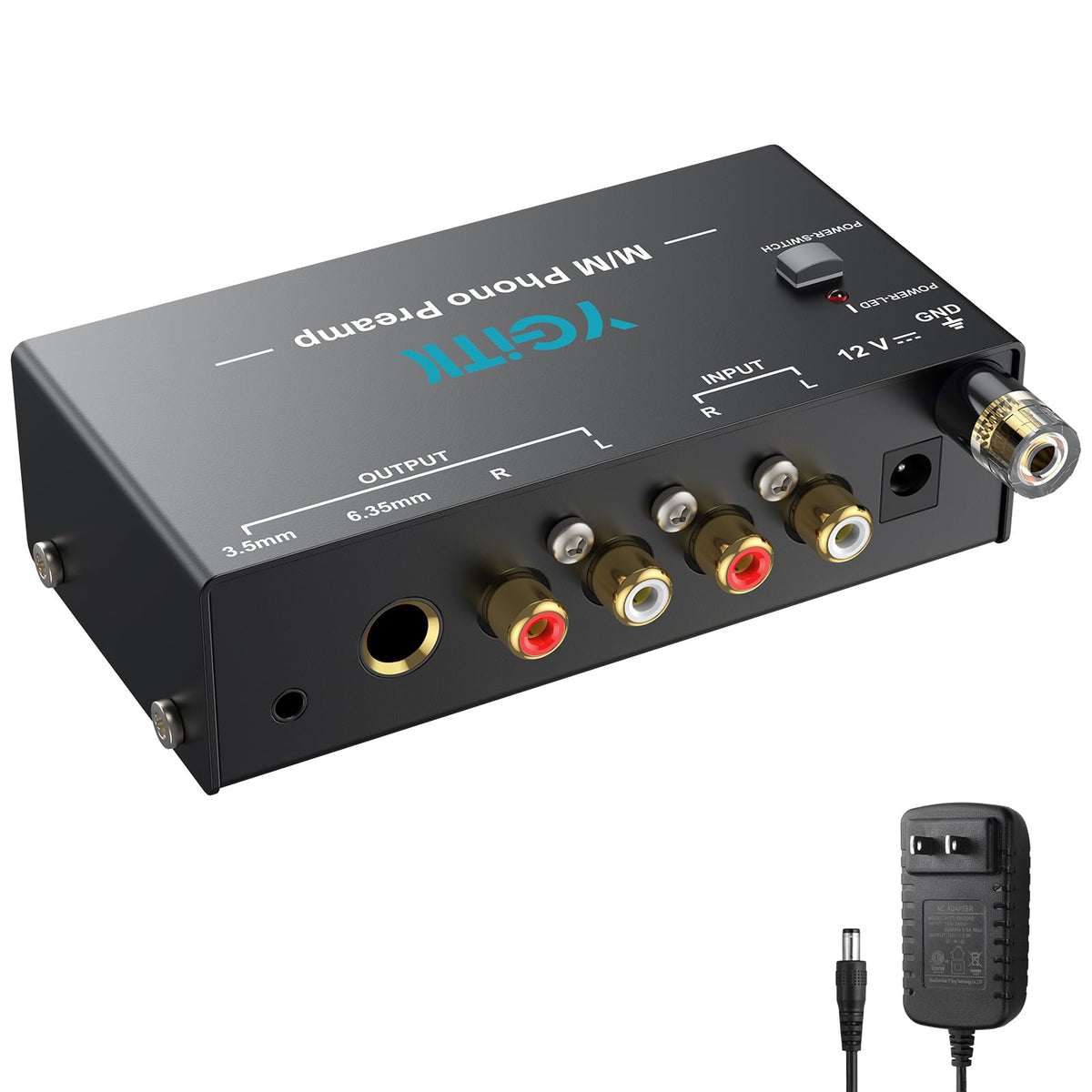YGiTK Phono Preamp,Turntable Preamplifier with Power Adapter, RCA Input & output 6.35MM Jack Out, Pre Amp Low Noise for MM Turntable Mini Stereo Audio