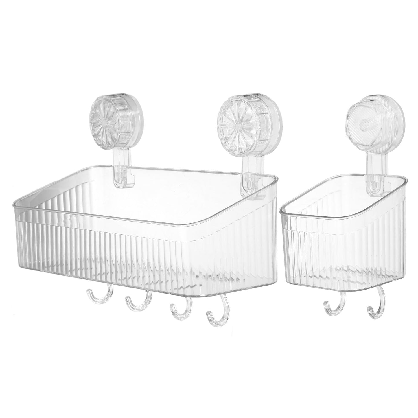 sourcing map 1Set Suction Cup Shower Caddy with Hooks, 2Pcs Suction Cup Shower Organizer Shelf Wall Mount Dispenser Rack Storage Shelf for Bathroom