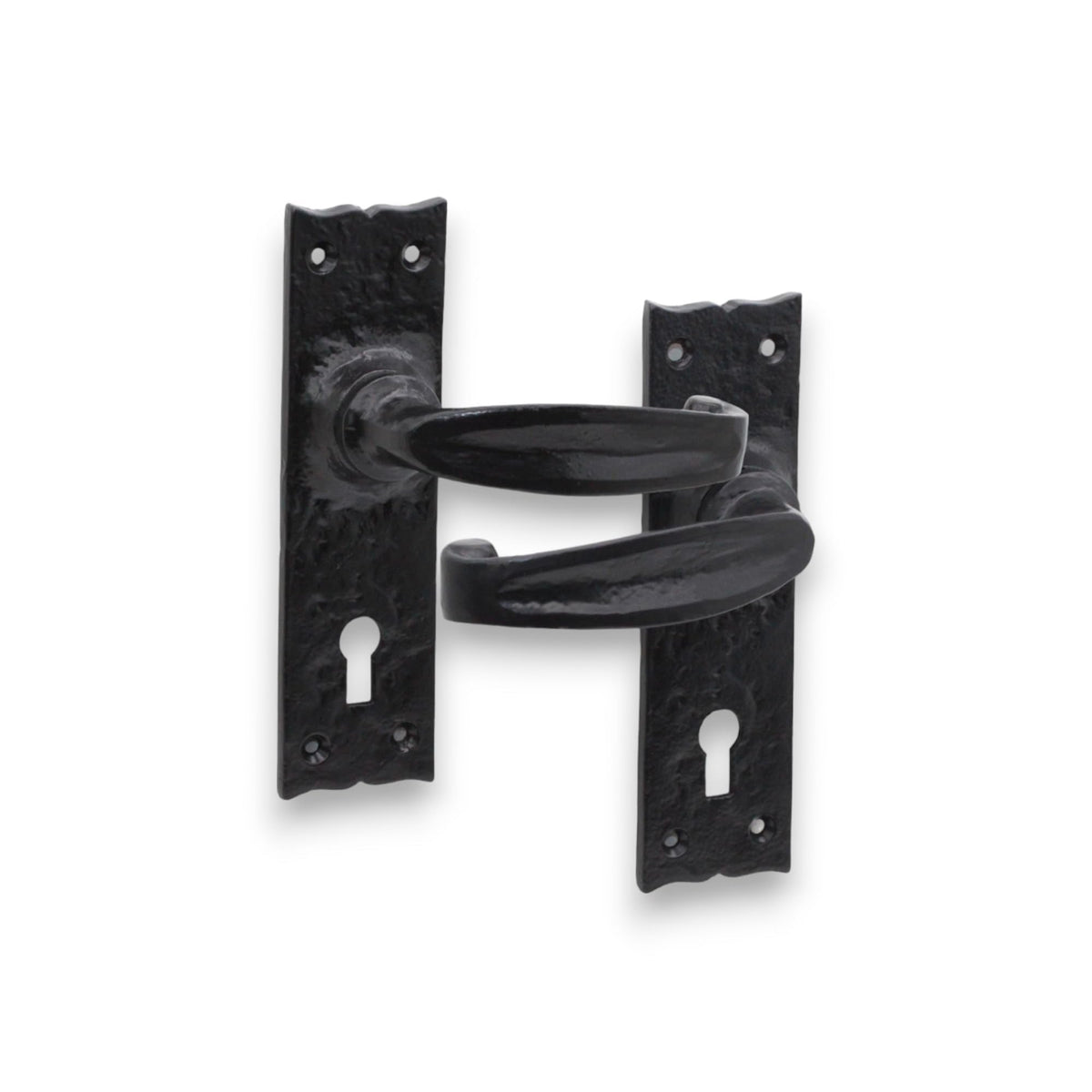 Infinity Decor Pair of Antique Black Isabella Lever Door Handle on Backplate ? Wrought Iron Key Lock Door Handle Pack for Internal and External Use