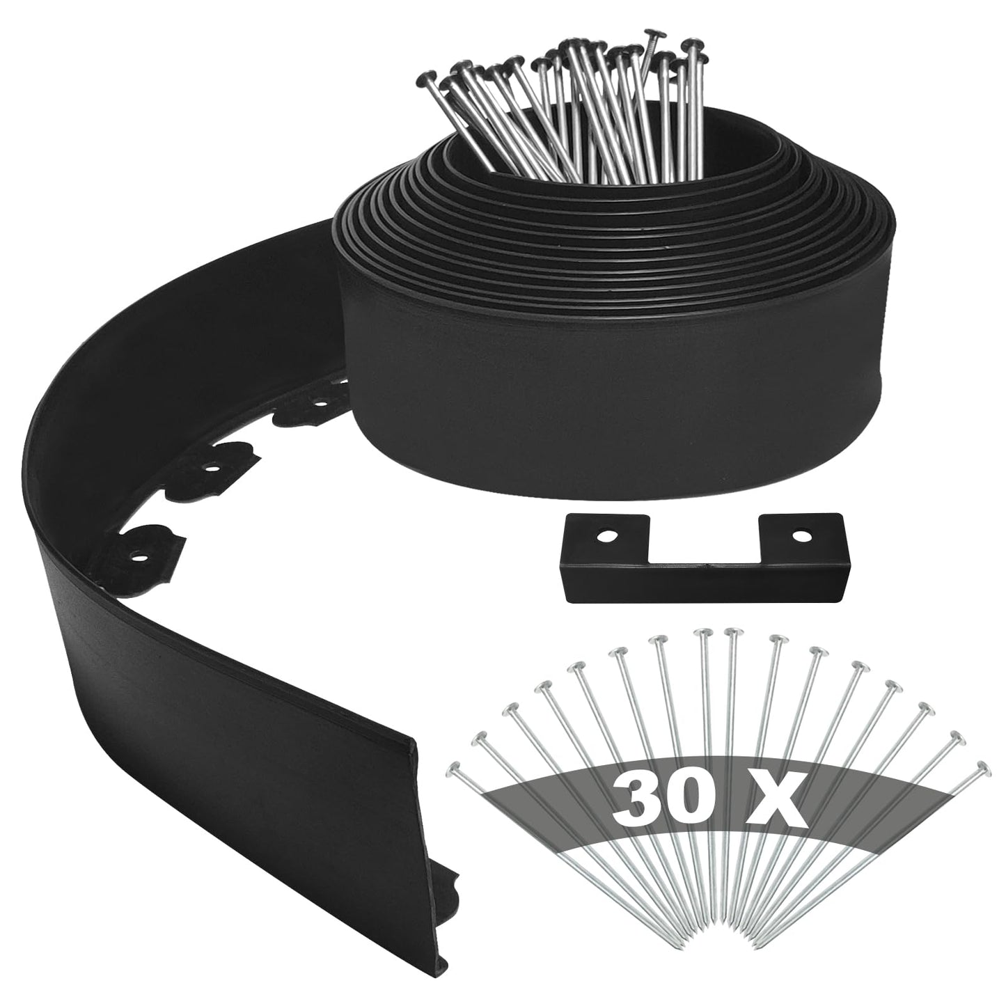 YEEBECA Lawn Edging Kit, 4 Inch High Flexible Lawn Edging Border Kit For Lawn Trimming With 30 Steel Anchors, 33 Ft Long In Black