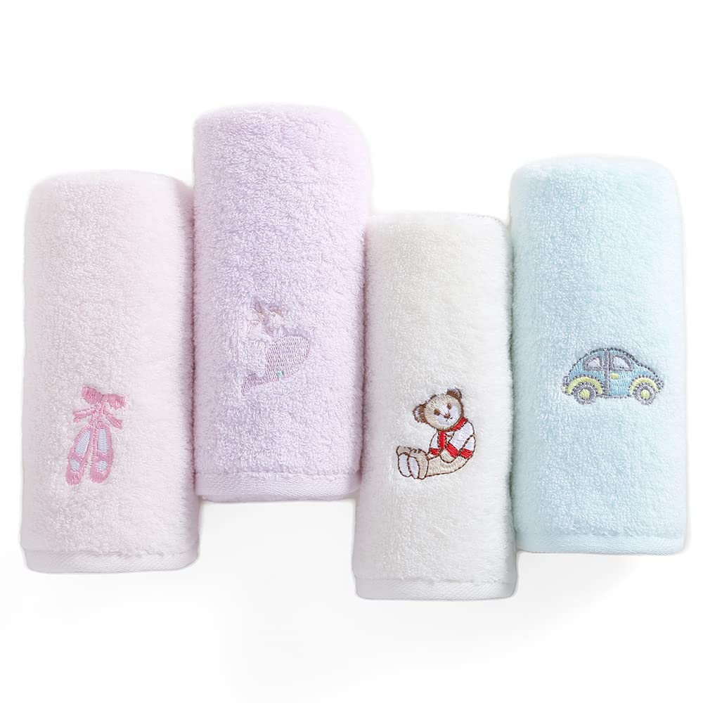 sense gnosis 100% Cotton Kids Facial Towels, Fingertip Towels for Bathroom Towel Set Embroidered Children Towels & Baby Washcloths, 10 x 20 inches(4