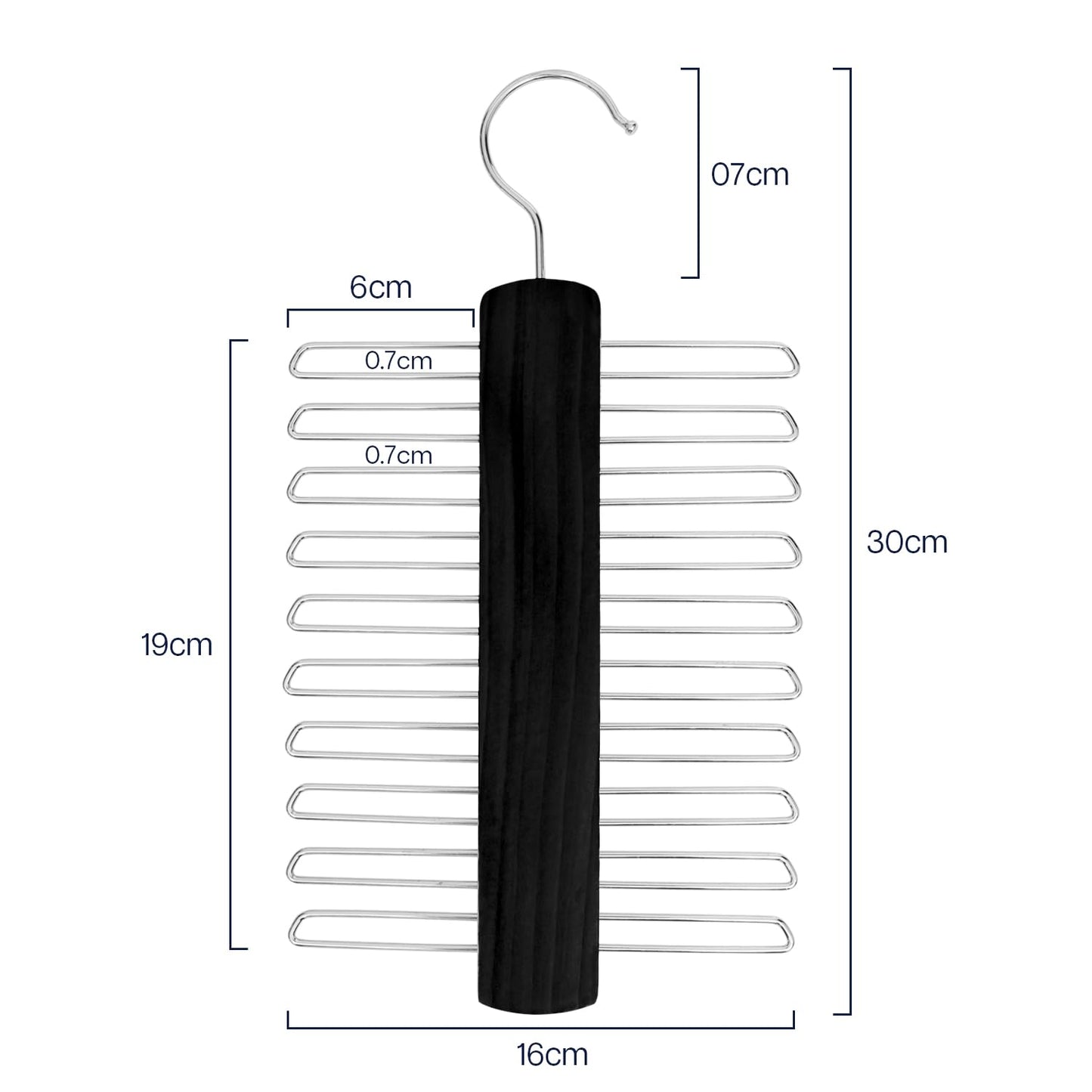 Tie Hanger for Wardrobe | Wooden Tie Organiser for Men with 20 Non-Slip Chrome Bars