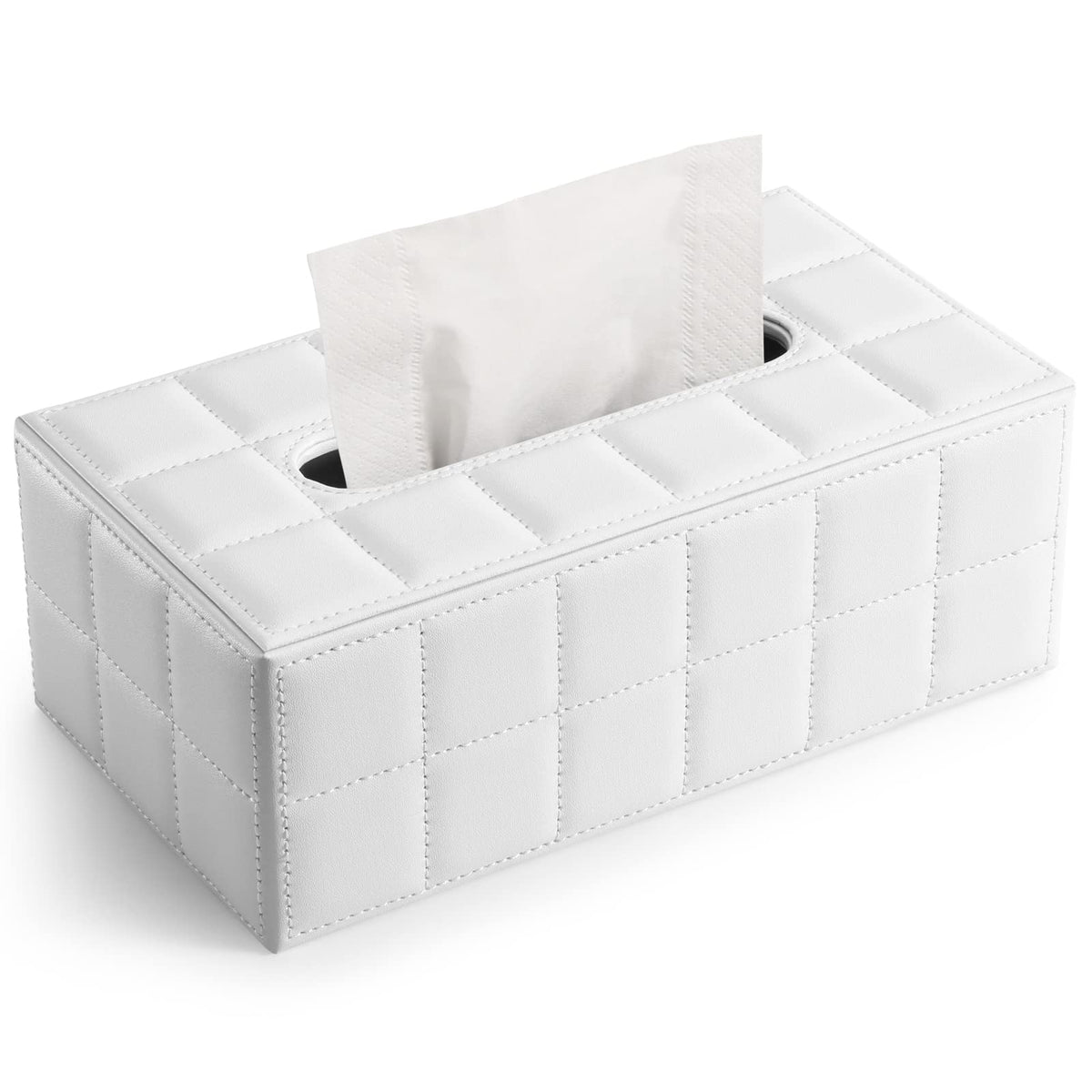 KINGFOM? Rectangular Leather Tissue Box Tissue Holder for Home, Office, Car Automotive Decoration (White)
