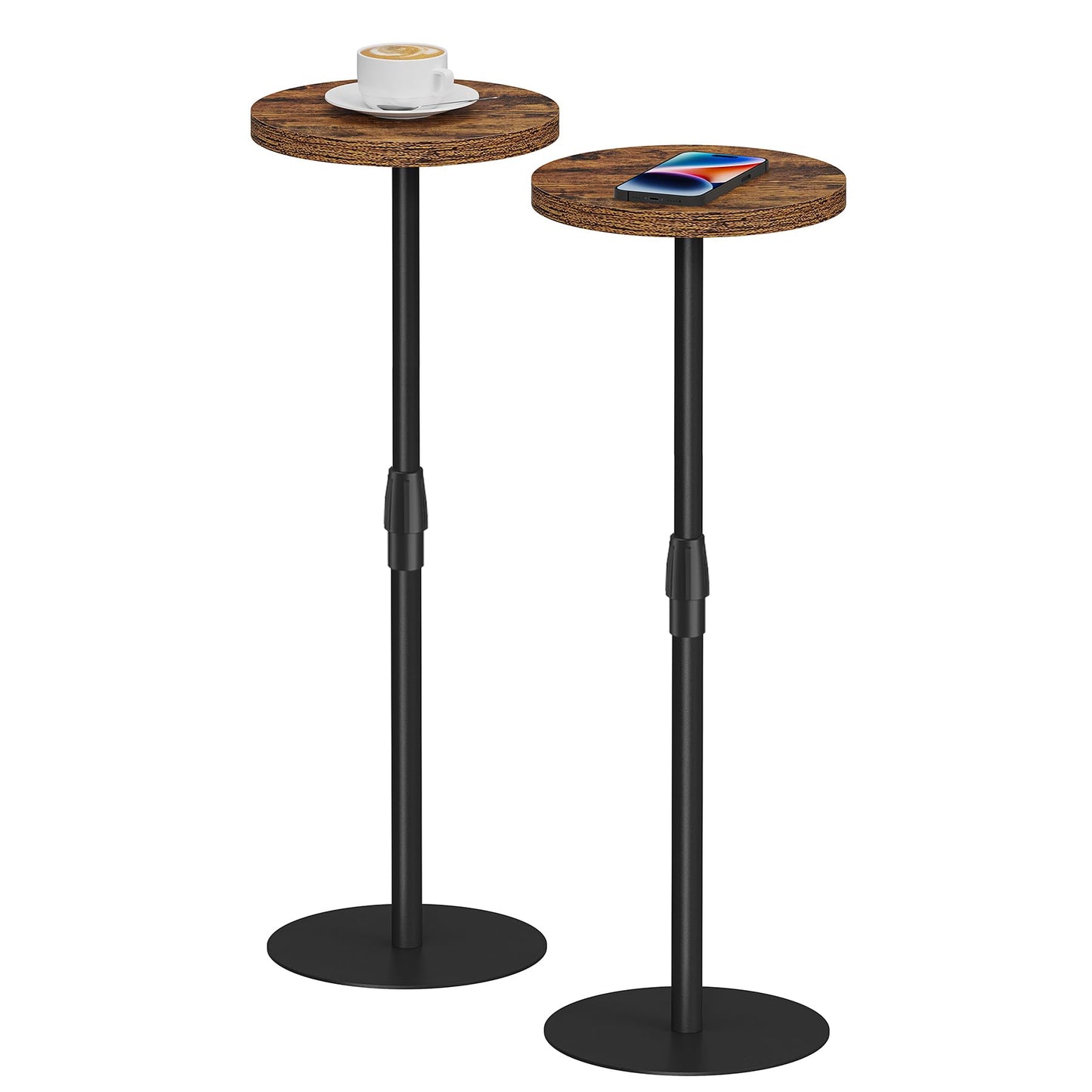 TUTOTAK Tall Round Side Table, Adjustable height, Small End Table, Set of 2, Drink Table, Pedestal Side Table, livingroom, Brown TB01BB0962EU