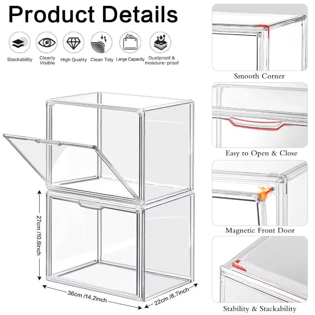 LINYAPRY 4 Packs Clear Plastic Handbag Storage Organizer for Closet, Acrylic Display Case for Purse and Handbag, Stackable Storage Boxes Bag Organizer