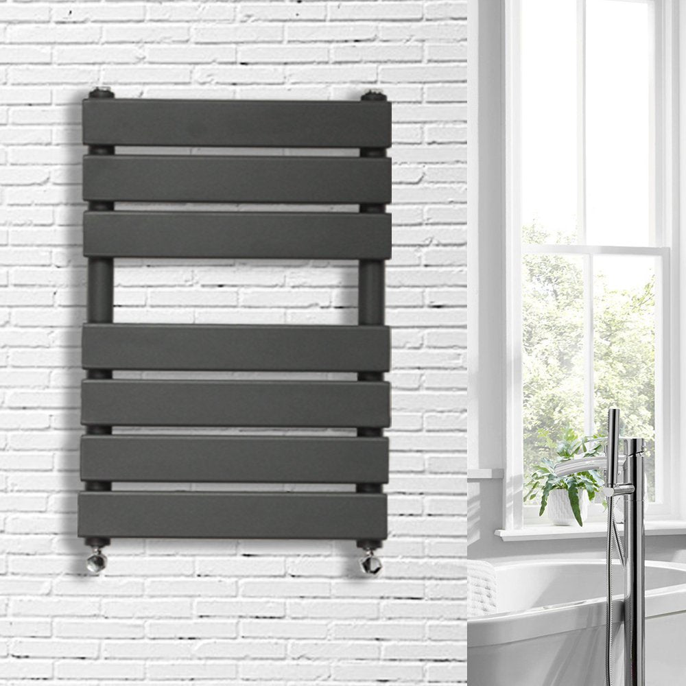NRG 650x500mm Anthracite Flat Panel Heated Towel Rail Radiator with Valves