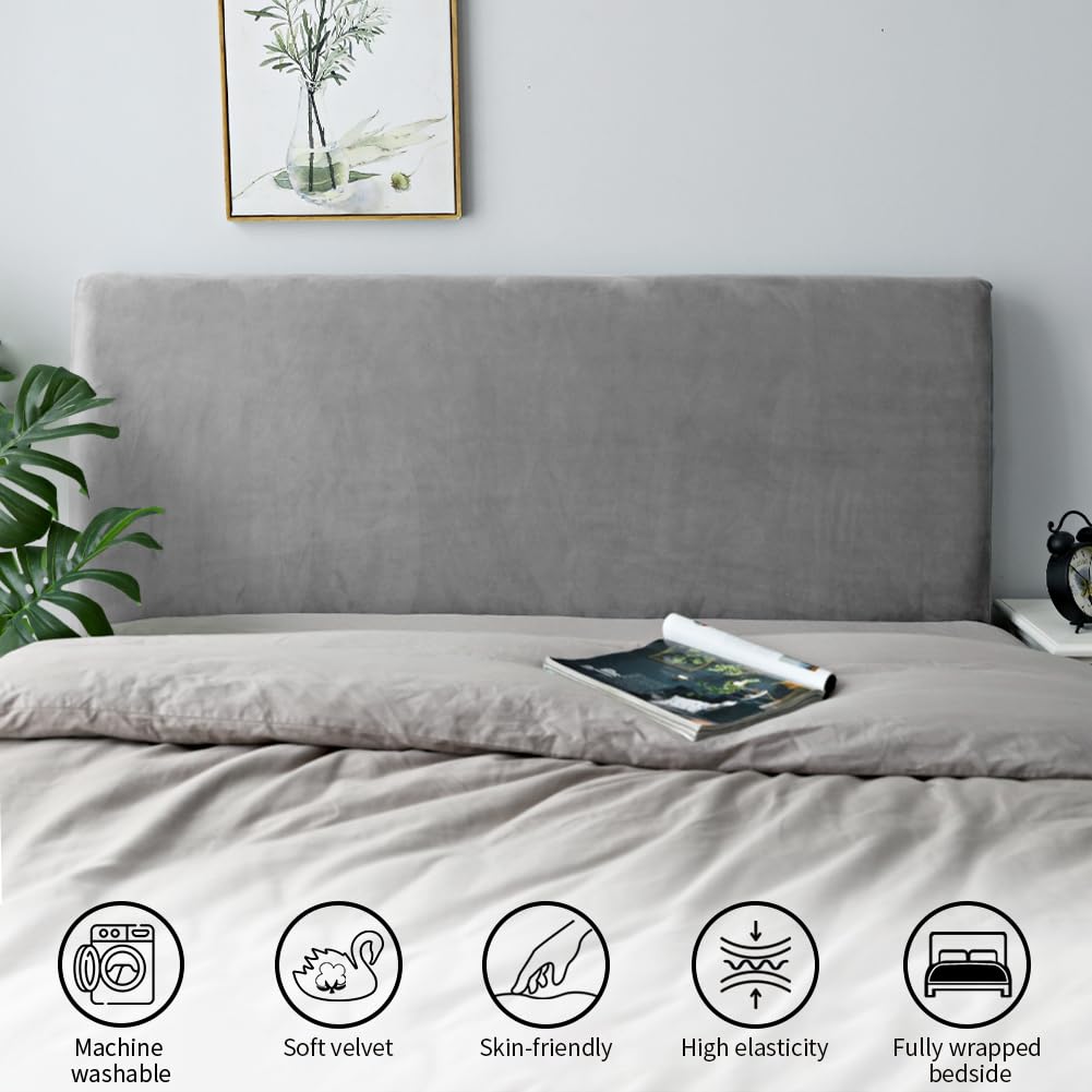 CAIJIN Headboard Covers - Velvet Stretch Soft Dust Proof Headboard Cover for Bedroom Upholstered Headboard 120-140cm (Full), Light Grey