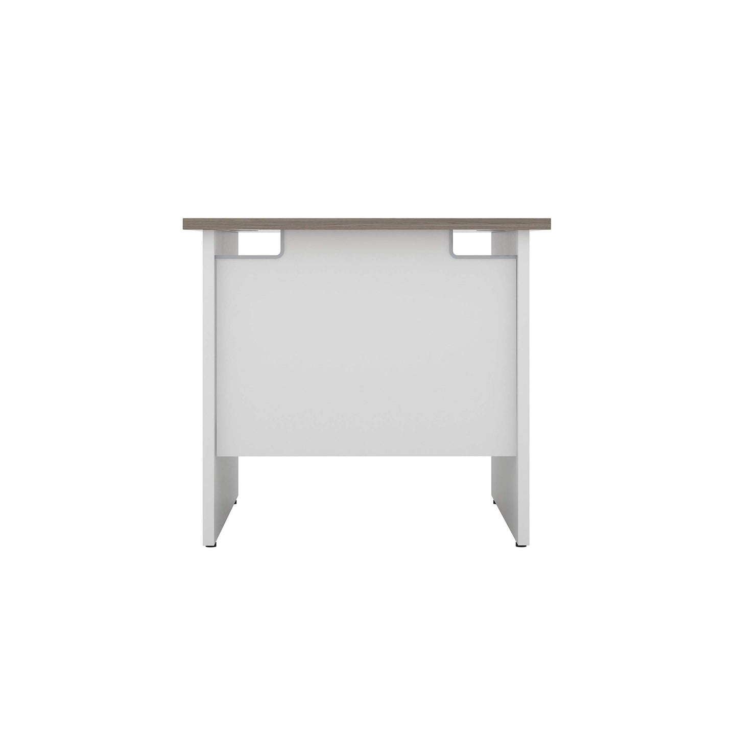 Office Hippo Heavy Duty Rectangular Office Desk, Home, Table, Integrated Cable Ports, 5 Yr Wty, MFC, White Legs, Grey Oak Top, 80cm x 80cm