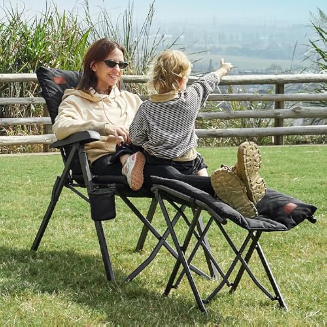 EVER ADVANCED Luxury Camping Chairs for Adults Heavy Duty High Back Oversized Folding Garden Chair Comfy Padded 6cm Loadable 150kg Camp Adjustable Dining Chairs 4-Position Recliner Deck Black