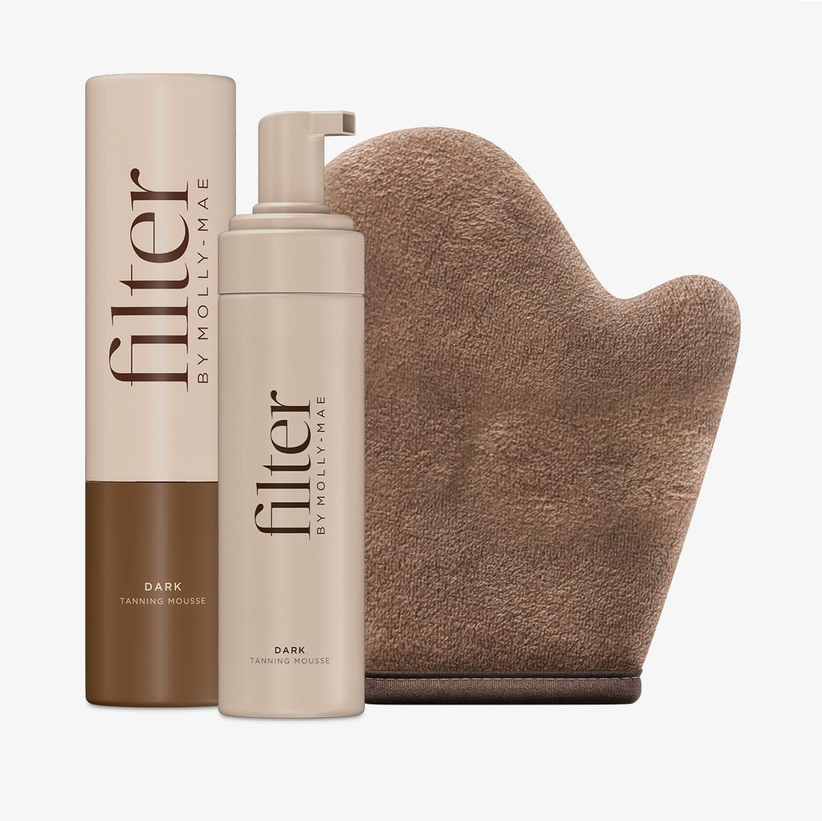 Filter By Molly-Mae Sunkissed Bundle | Dark Self Tan Mousse | Fast Drying Streak Free Fake Tan | Bronzed Glow | Large Double Sided Velvet Soft Tanning
