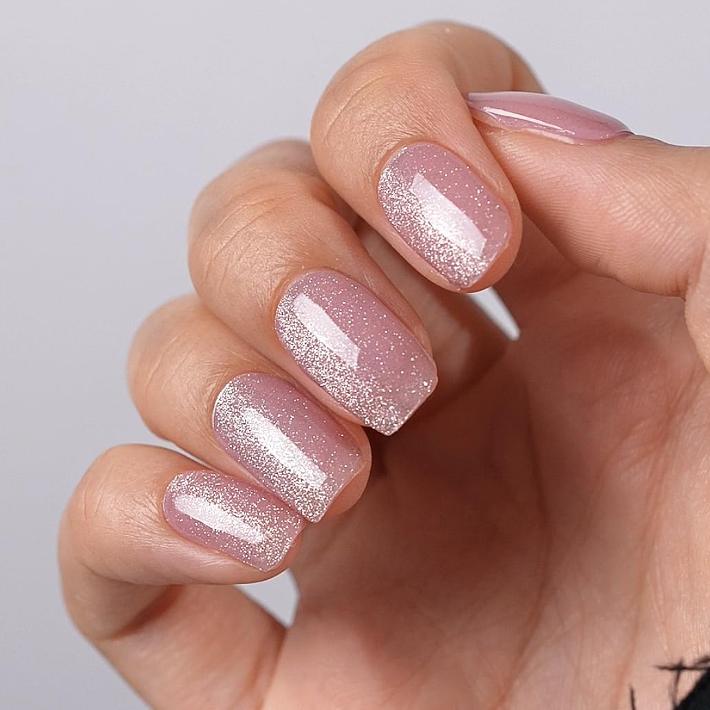 DANNI & TONI Semi Cured Nail Wraps Pink Translucent Cat Eye Soft Self-Adhesive Gel Nail Stickers(Dusk Rose),Salon-Quality Gel Nail Polish Strips