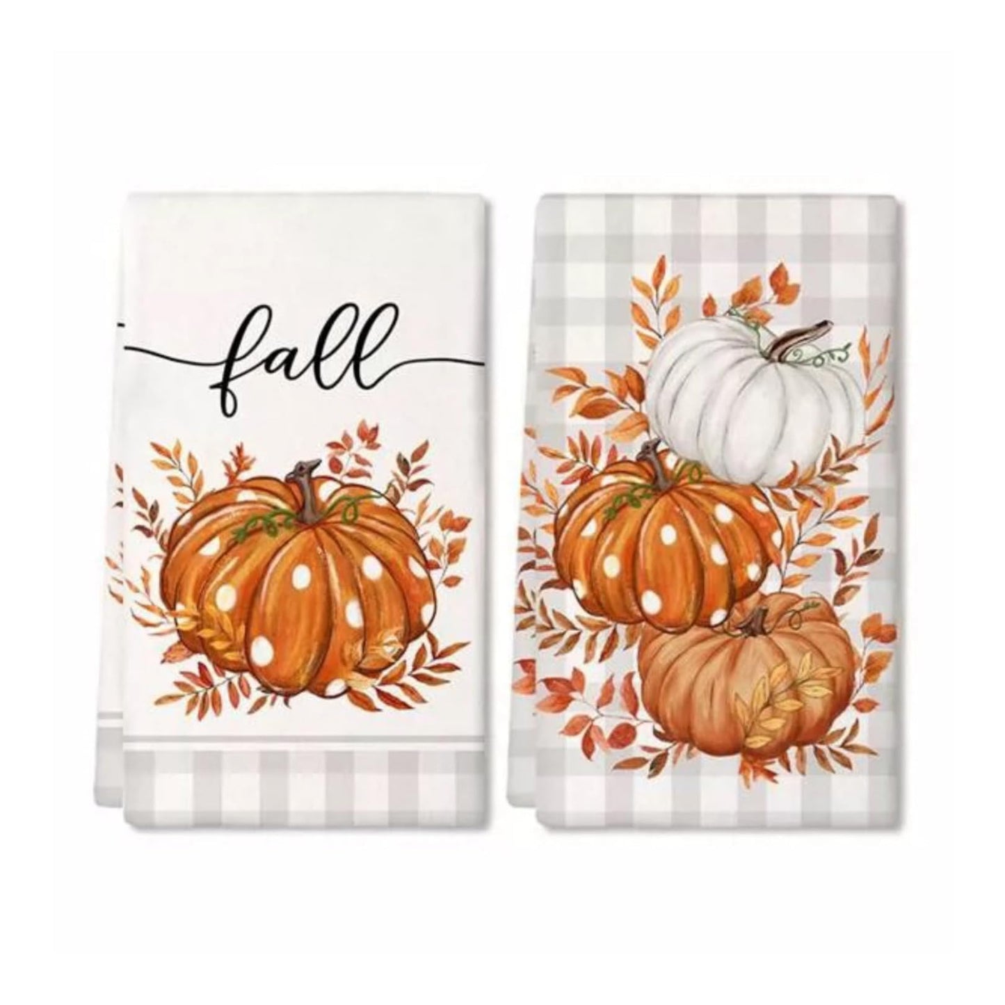 Sgehenr 2Pcs Autumn Decorations Tea Towel,40 * 60CM Fall Decor Eukalyptus Leaves Pumpkins Autumn Decor Kitchen Towels Dish Towel Multi-Purpose Fall