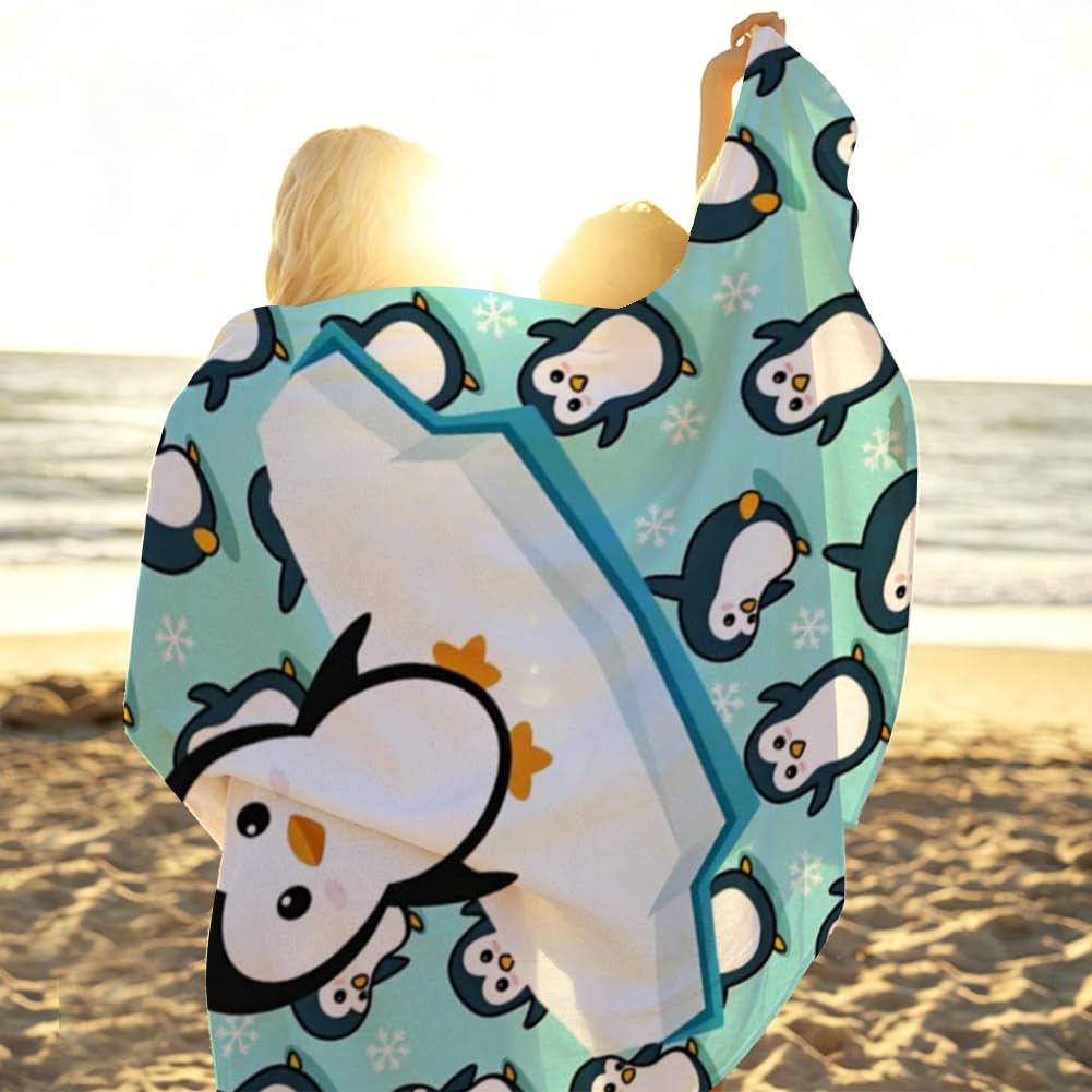 VorPrillynt Penguin Towel Beach Swimming Towels Penguin Bath Towel Microfibre Towels Lightweight Compact and Quick Drying Travel Summer Wash Cloth