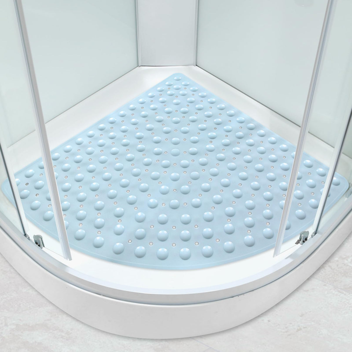 Large Corner Shower Mat Non Slip Anti Mould with Suction Cups 70x70cm Soft Texture Quadrant Bath Mat for Inside Walk-in Shower with Drain Sector
