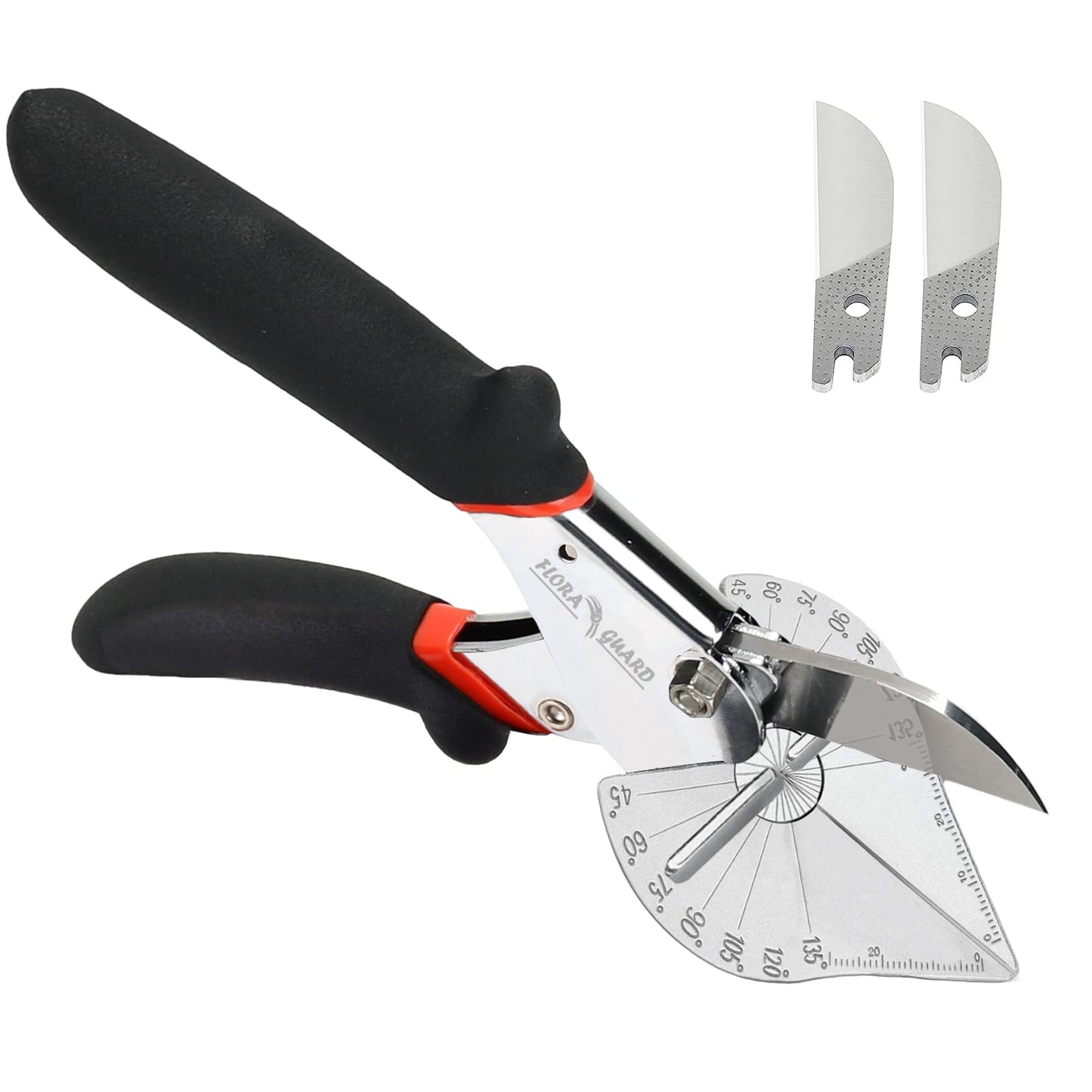 FLORA GUARD Miter Shears - 45 to 135 Degree Multi Angle Trim Cutter, Gasket Shear for Cutting Soft Wood, Plastic, PVC and More, Including 2 Spare