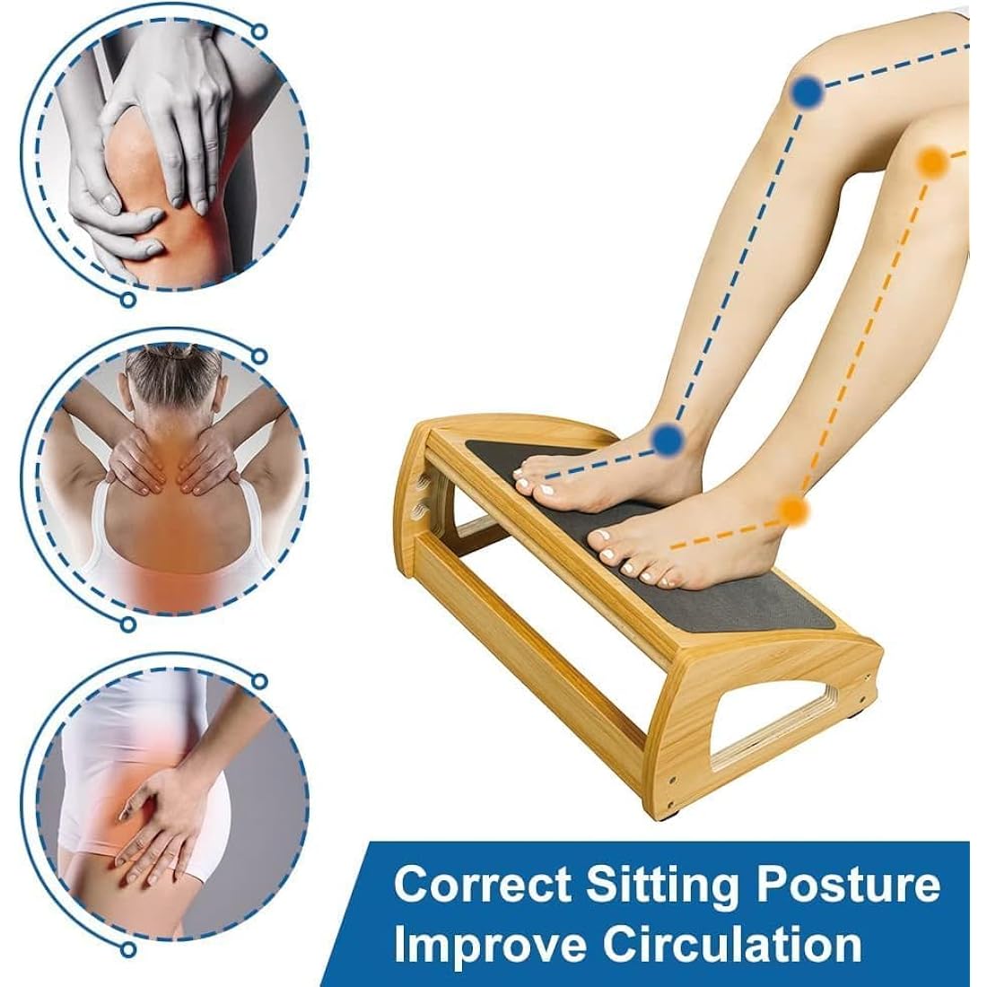 StrongTek Adjustable Under Desk Footrest, Ergonomic Foot Rest for Under Desk with 3 Height Position, Wooden Foot Stool Under Desk with Anti-Slip Surface, Adjustable Foot Stool for Home Office, Natural