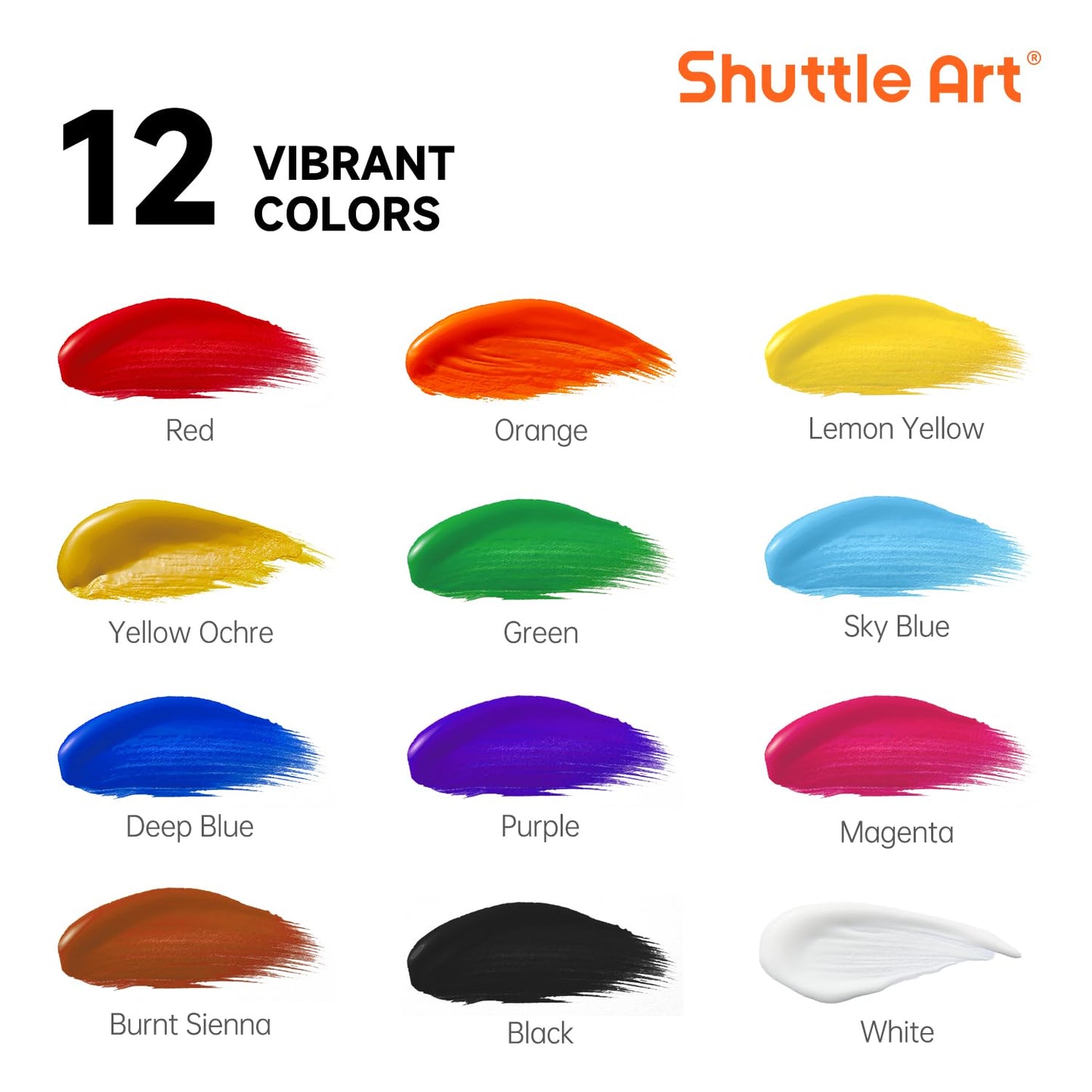 Shuttle Art Acrylic Paint Set, 12 Colours Acrylic Paint Bottle Set (473ml/16oz), Rich Pigmented Acrylic Paints, Bulk Painting Supplies for Artists,