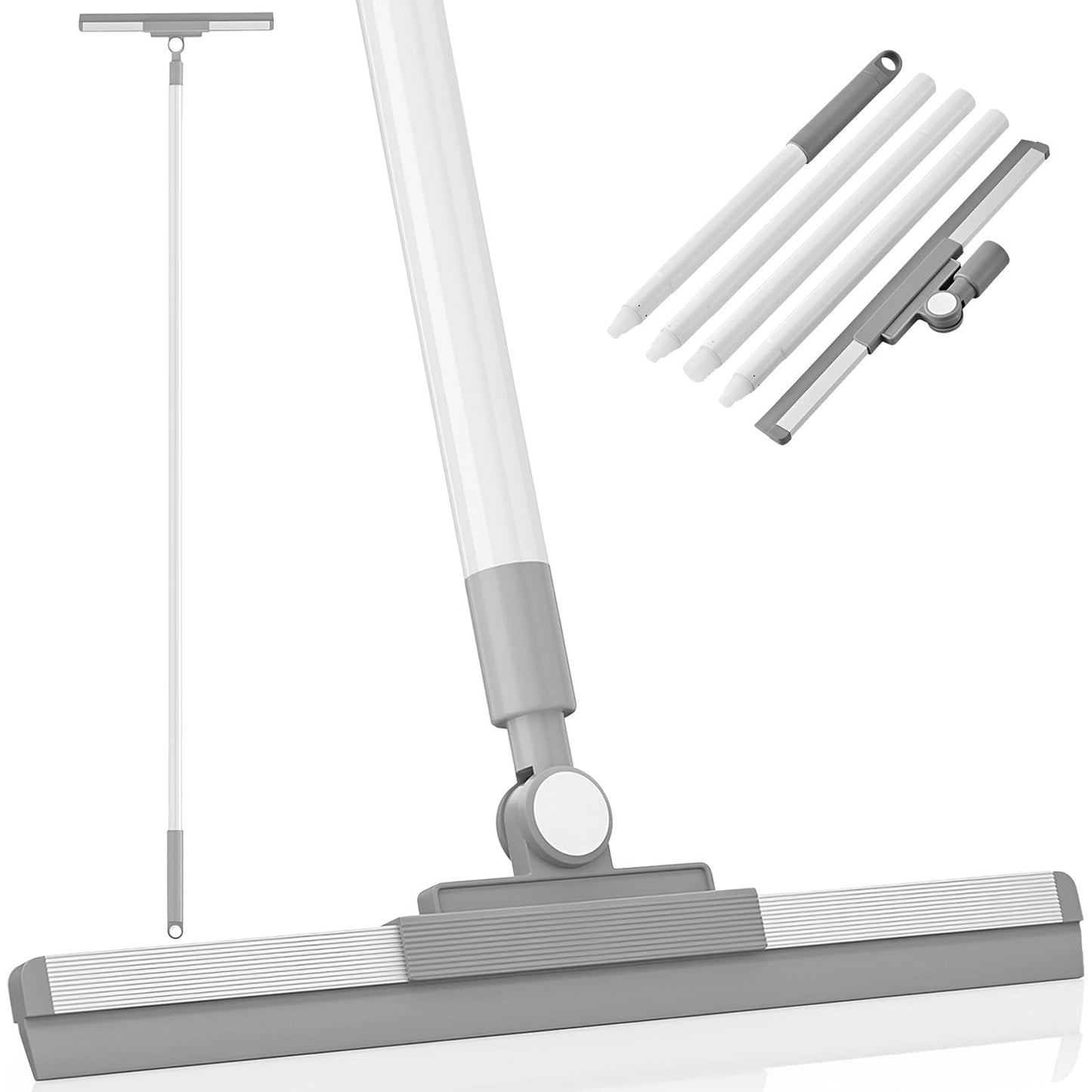 Floor Squeegee with 180? Rotating Head, Adjustable Long Handle Shower Cleaner, Multifunction Rubber Broom,Heavy Duty Scraper Mop,Professional Glass