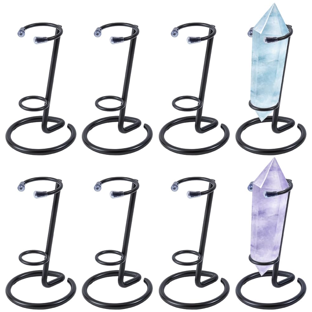 BENECREAT 8 Pcs Black Crystal Wand Stand, 20/29mm/0.79/1.14inch Inner Diameters Iron Wand Display Stands for Small Gemstones Crystal Mineral Agate