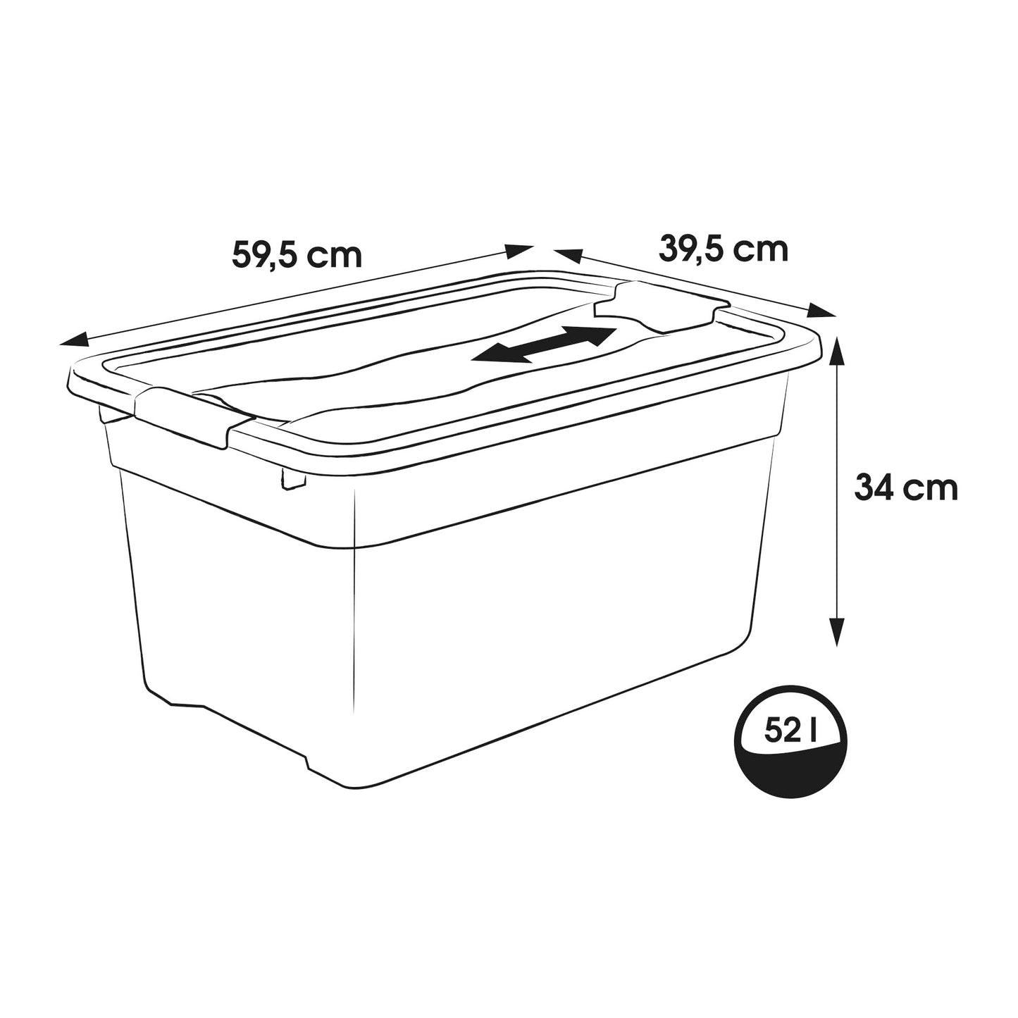 keeeper Cornelia 4 x Storage Boxes with Lid and Sliding Closure, 59.5 x 39.5 x 34 cm, 52 L, Transparent