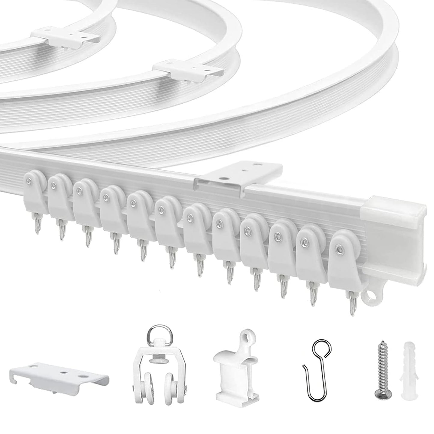 JIHXYER Flexible Bendable Ceiling Curtain Track, 16.4ft (5m) Curtain Rail Curved, PVC, Metal, Plastic & Stainless Steel, White, Ceiling Mounted