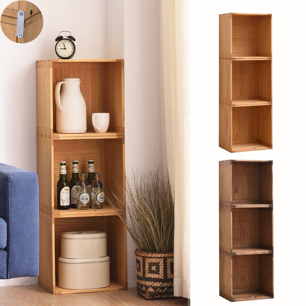 KIRIGEN Stackable Wooden Storage Cube Shelf with Handles, Brown