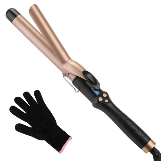 Curling Tongs 25mm for Medium and Long Hair Professional Tourmaline Ceramic Barrel Curler Iron with Clamp Dual Voltage Adjustable Temperature