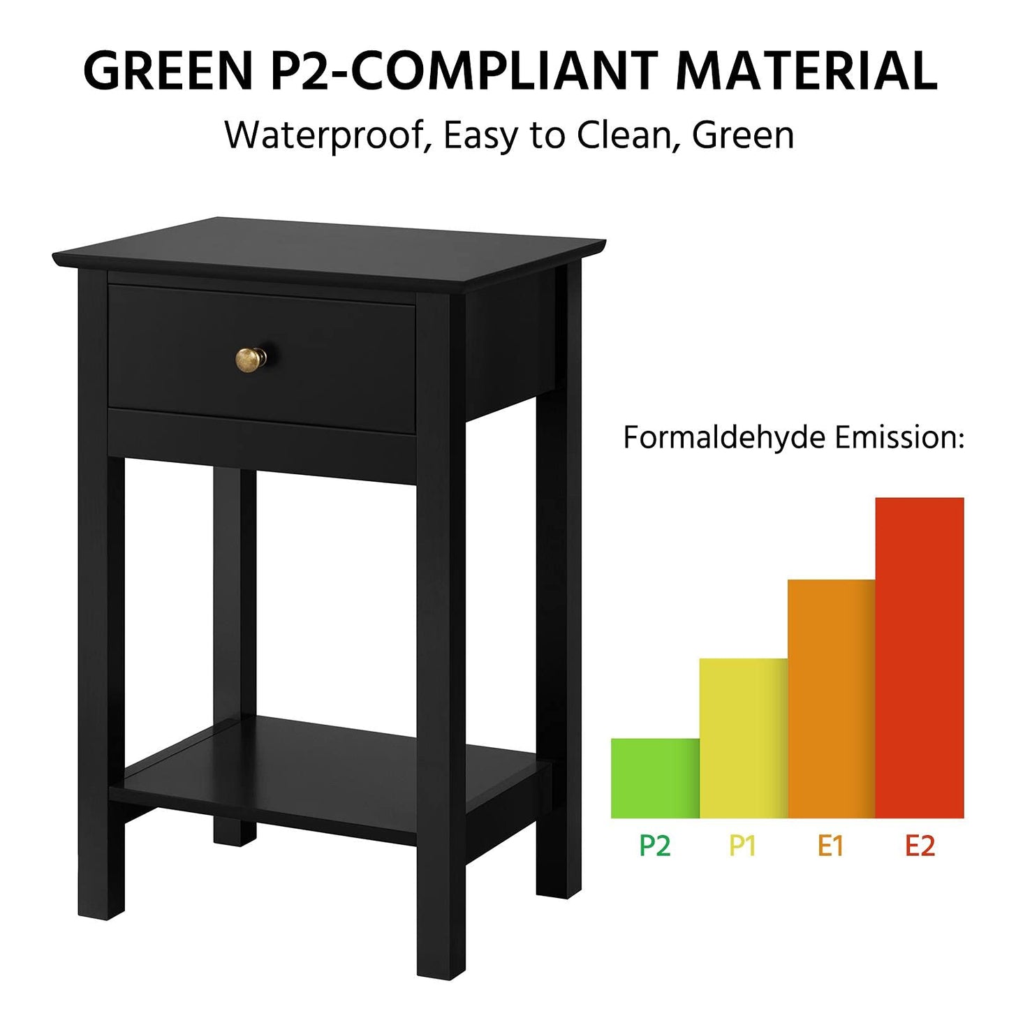 Yaheetech Bedside Table with Drawer and Open Shelf, Black