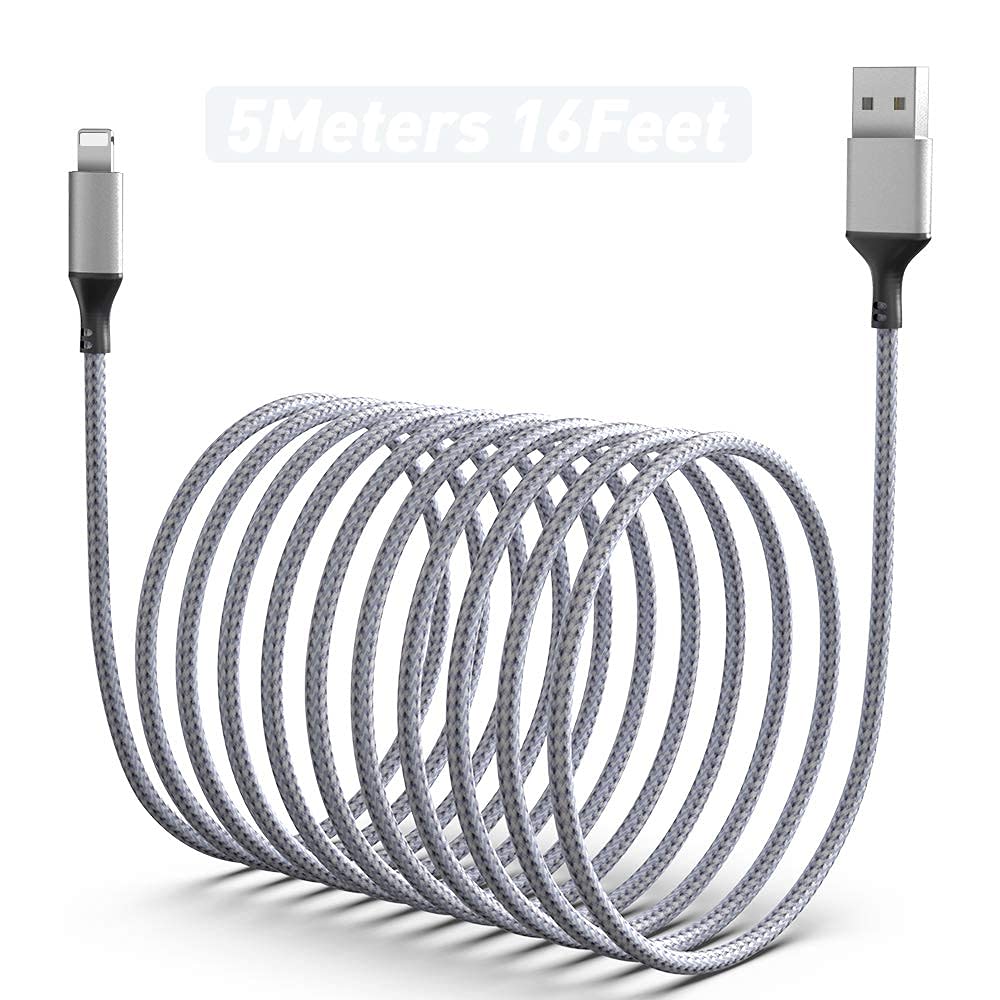 iPhone Charging Cable 5M, [Apple MFi Certification] 5M / 16FT Ultra-Long Nylon Braided USB Fast Charging and Sync Cable Suitable for Apple iPhone