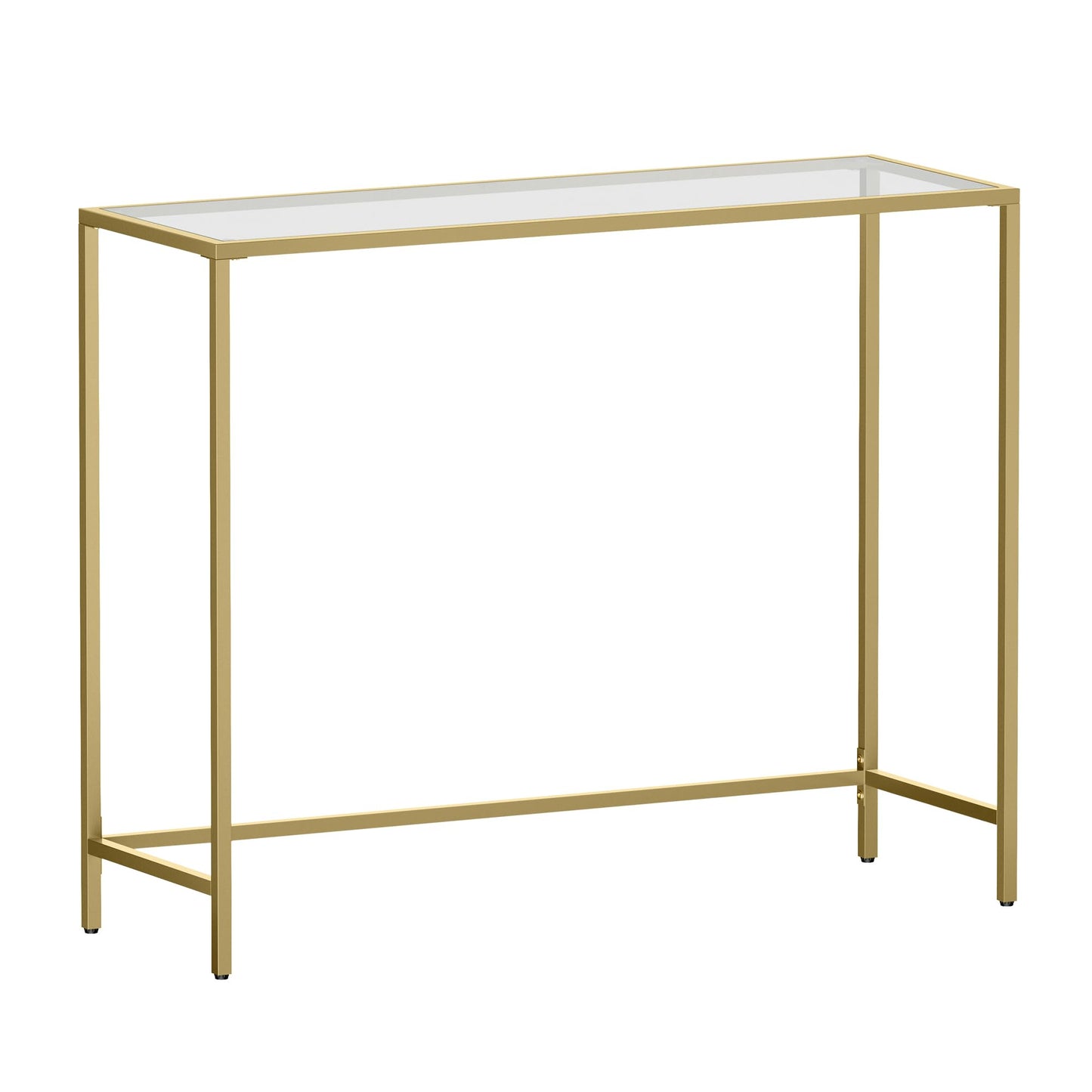 VASAGLE Console Table, Tempered Glass Table Top, Metal Frame, Heavy Duty, Adjustable Legs, for Living Room, Entryway, Hallway, Gold LGT26G