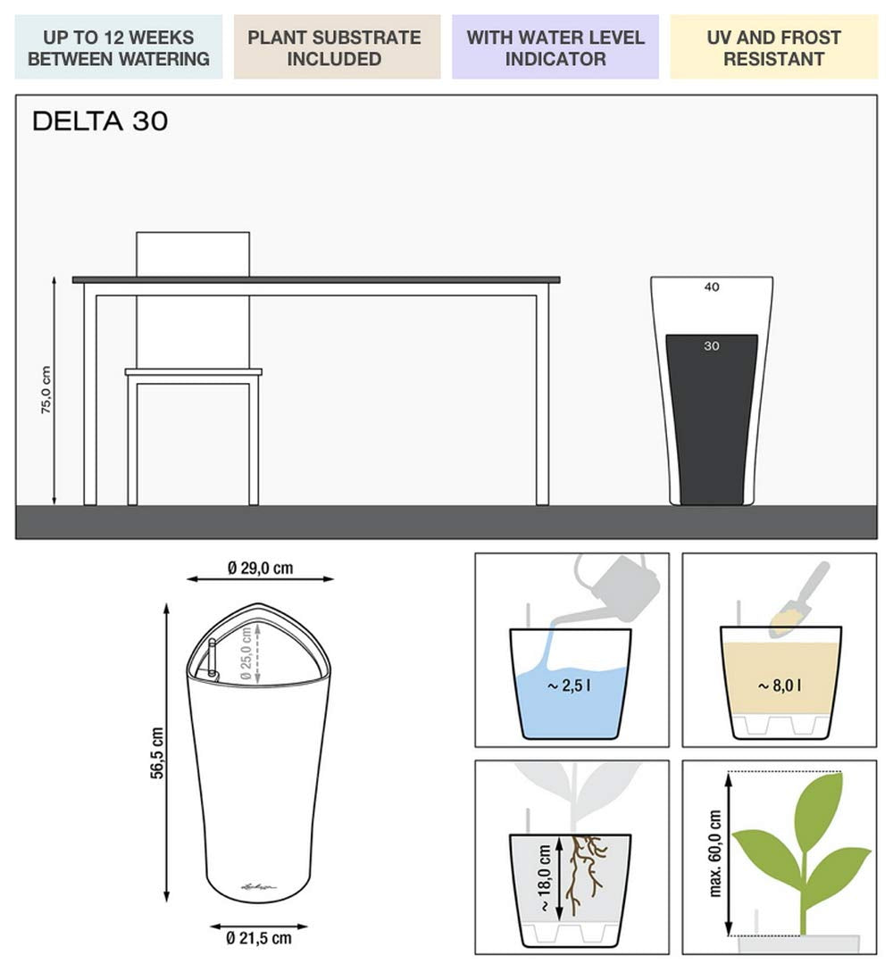 LECHUZA DELTA Premium 30 anthracite metallic 15503